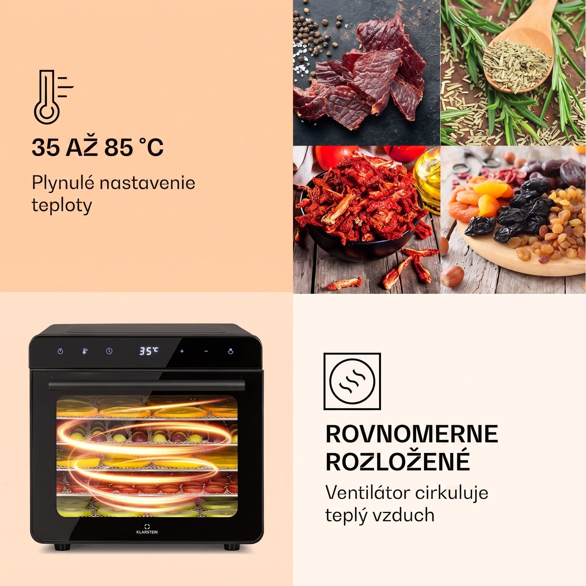 Klarstein Shaftesbury, automatická sušička potravín, 700 W, 35-85°C, časovač, digitálny dotykový displej – Obrázok 3
