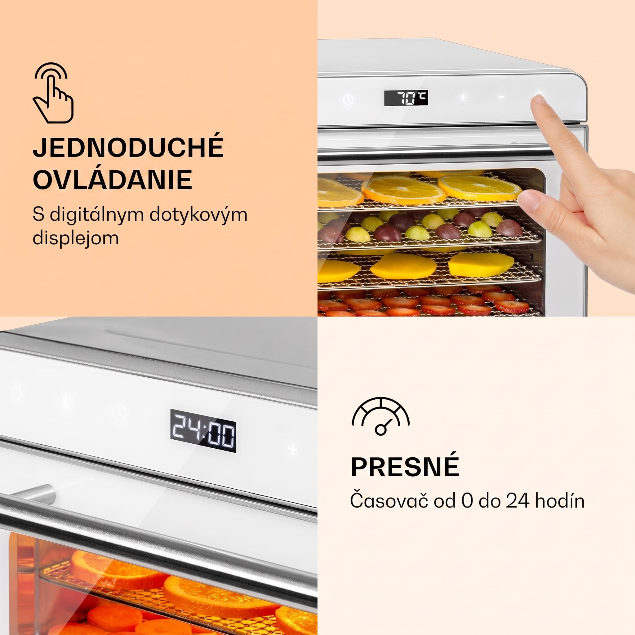 Klarstein Shaftesbury, automatická sušička potravín, 700 W, 35-85°C, časovač, digitálny dotykový displej – Obrázok 2