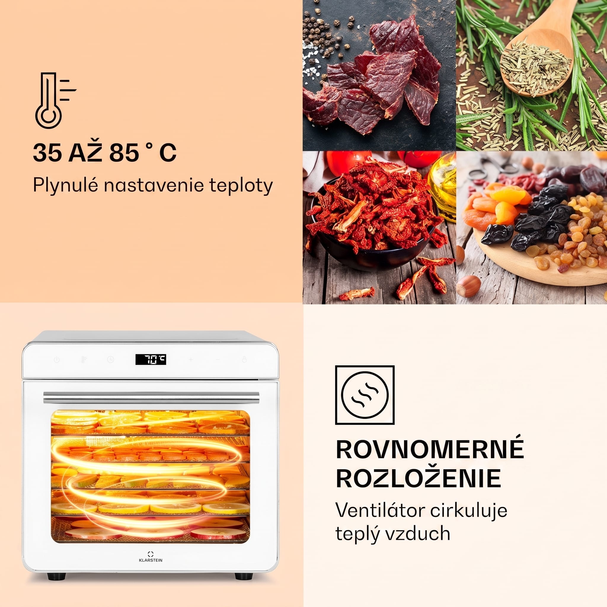 Klarstein Shaftesbury, automatická sušička potravín, 700 W, 35-85°C, časovač, digitálny dotykový displej – Obrázok 3