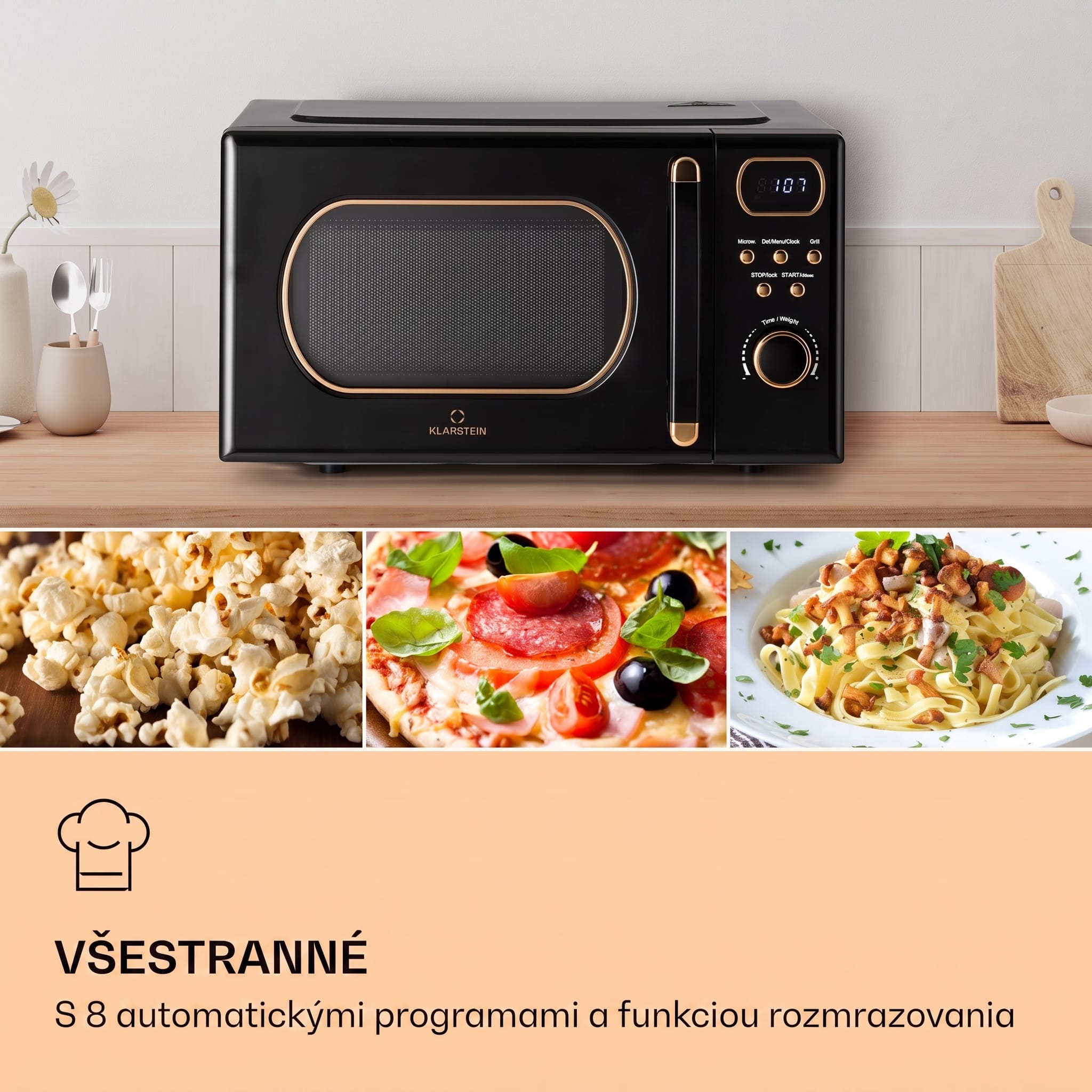 Klarstein Julieta, mikrovlnná rúra s grilom, 20 l, 700/800 W, Ø 25,5 cm, 8 programov – Obrázok 2