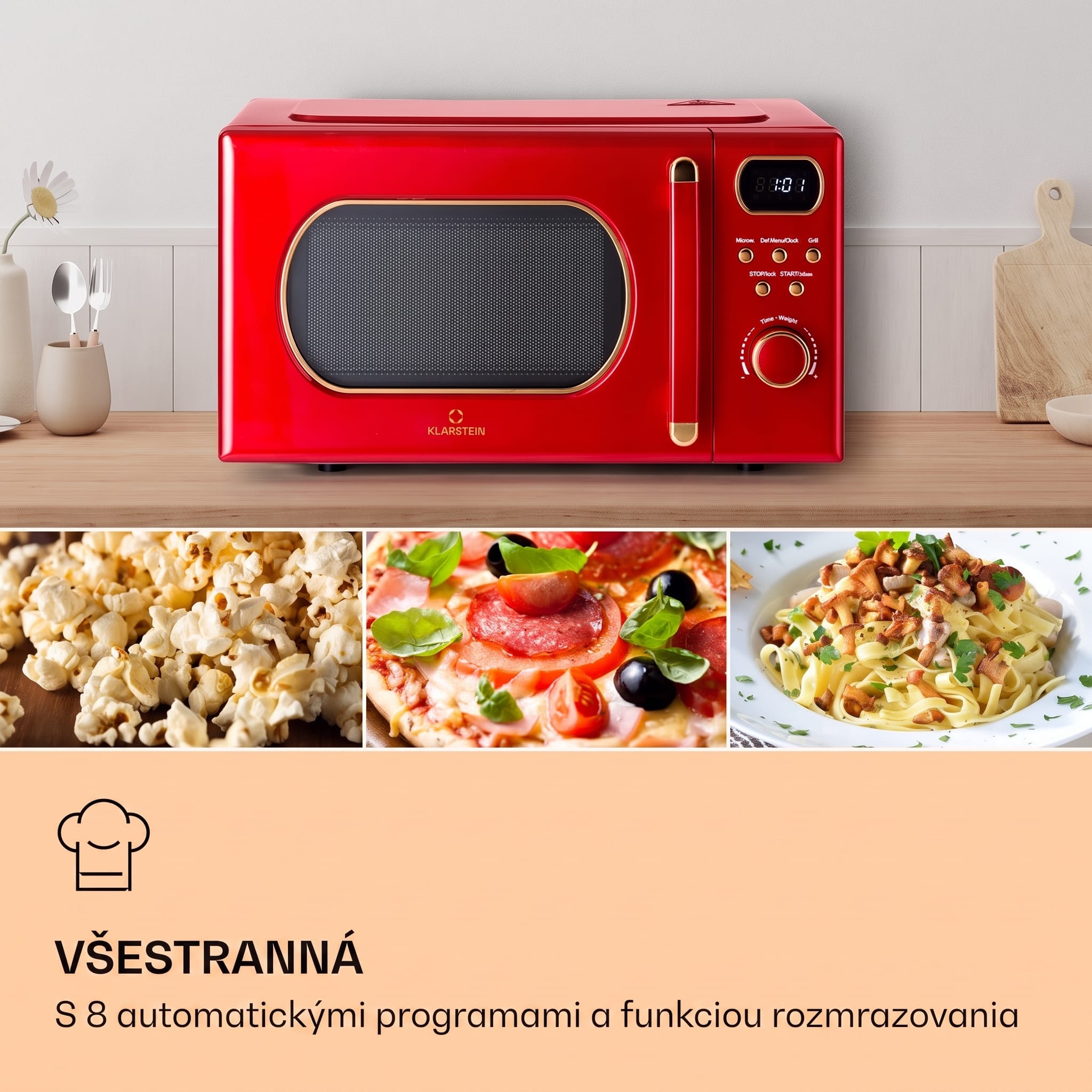 Klarstein Julieta, mikrovlnná rúra s grilom, 20 l, 700/800 W, Ø 25,5 cm, 8 programov – Obrázok 2