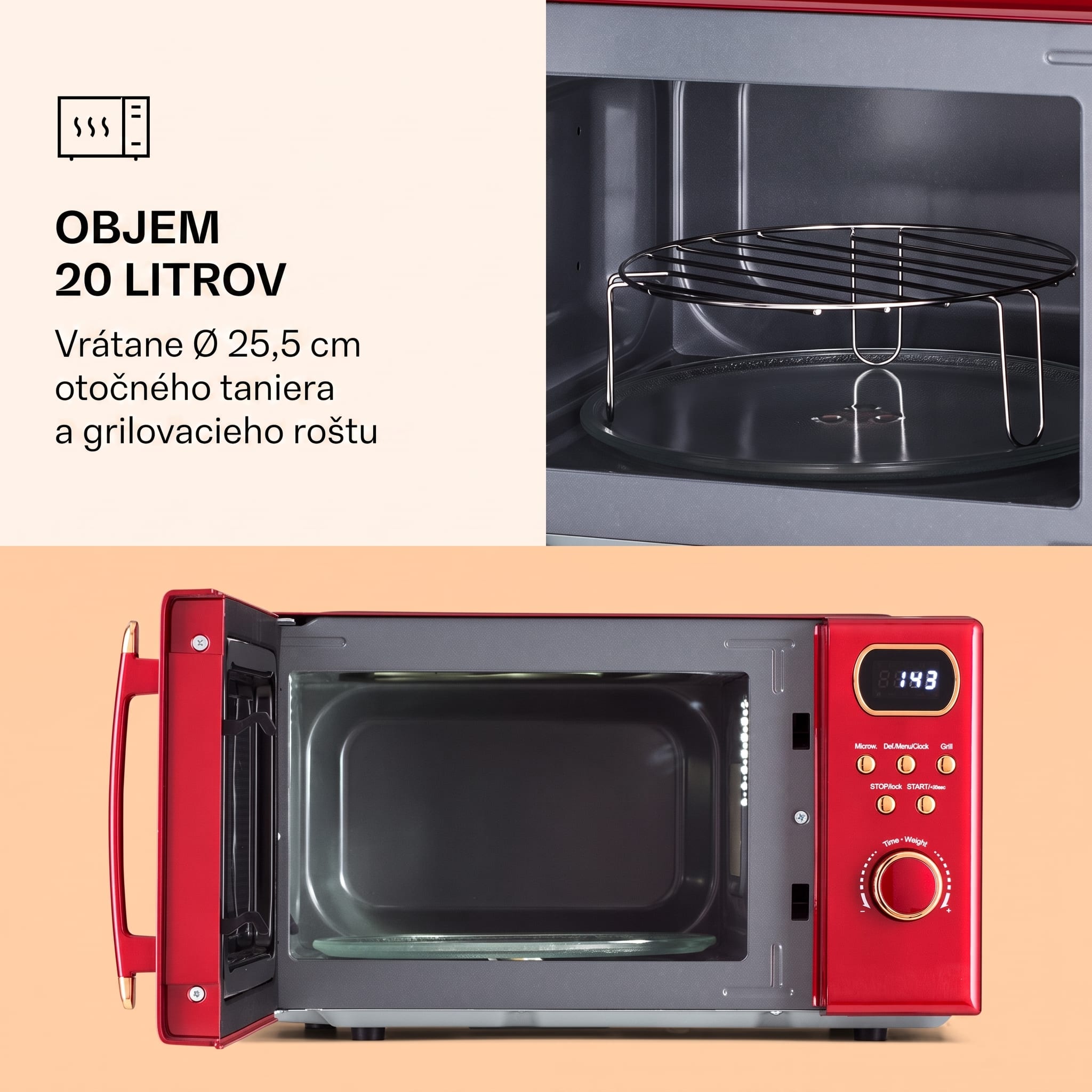 Klarstein Julieta, mikrovlnná rúra s grilom, 20 l, 700/800 W, Ø 25,5 cm, 8 programov – Obrázok 3