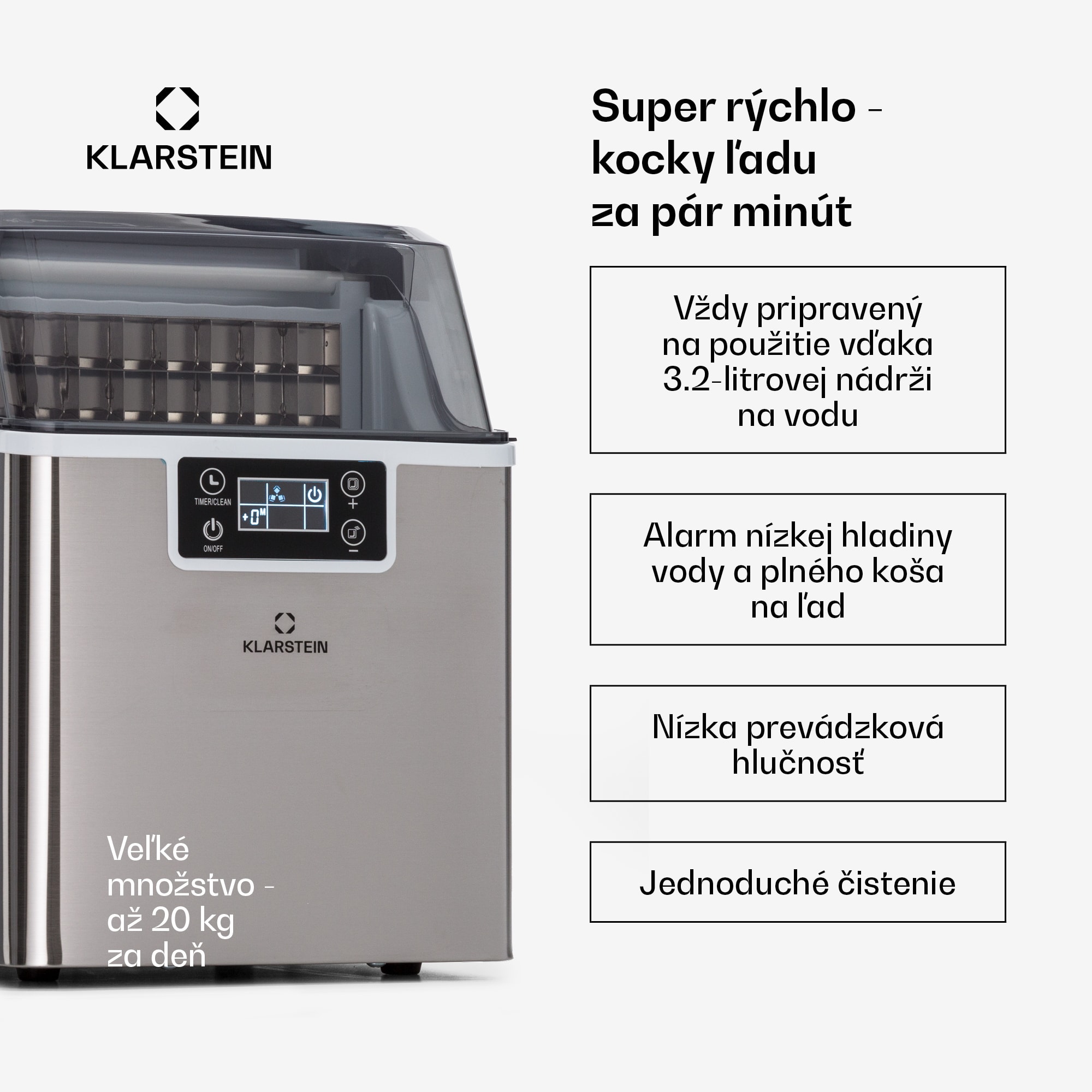 Klarstein Chios, výrobník ľadu, 20 kg/24 h, Auto-Clean, nádrž 3,2 l