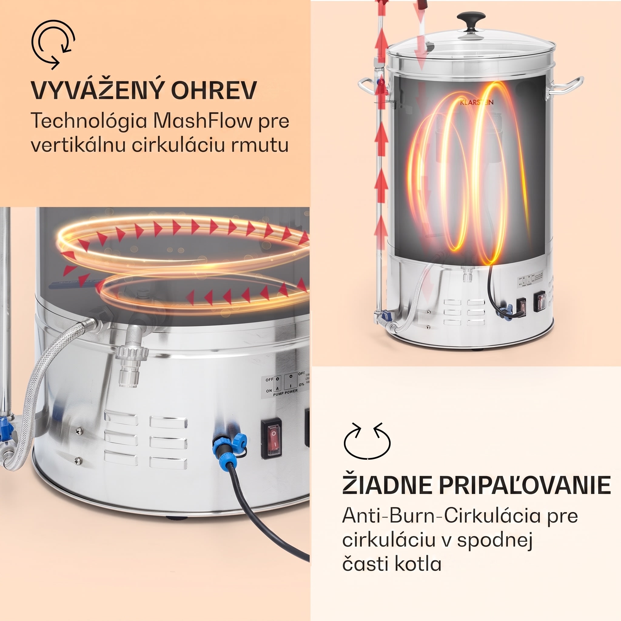 Klarstein Brauheld Smart 65, rmutovací kotol, 65 l, 2500 W, 100 °C, obehové čerpadlo, nehrdzavejúca oceľ – Obrázok 4