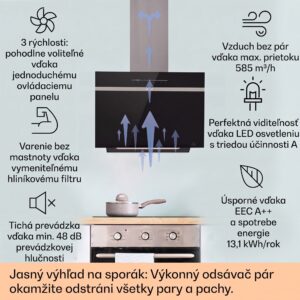Klarstein Ava 60 Smart, digestor, 60cm, nástenný, WiFi, A++, 585 m³/h, dotykový displej