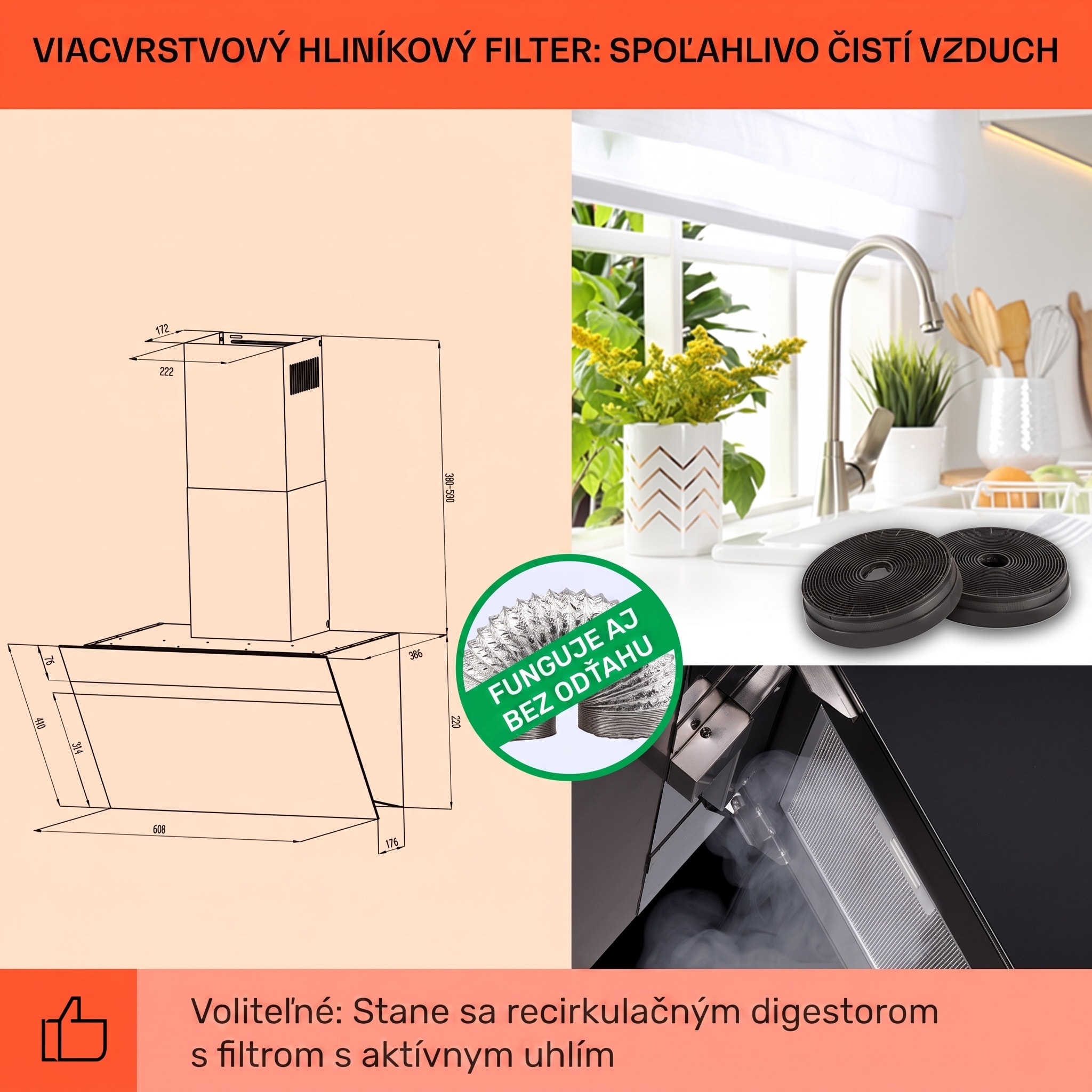 Klarstein Ava 60 Smart, digestor, 60cm, nástenný, WiFi, A++, 585 m³/h, dotykový displej – Obrázok 4