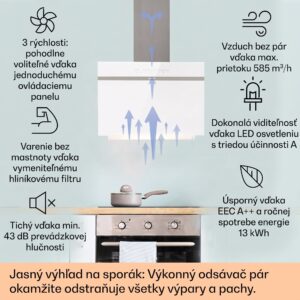 Klarstein Ava 60 Smart, digestor, 60cm, nástenný, WiFi, A++, 585 m³/h, dotykový displej