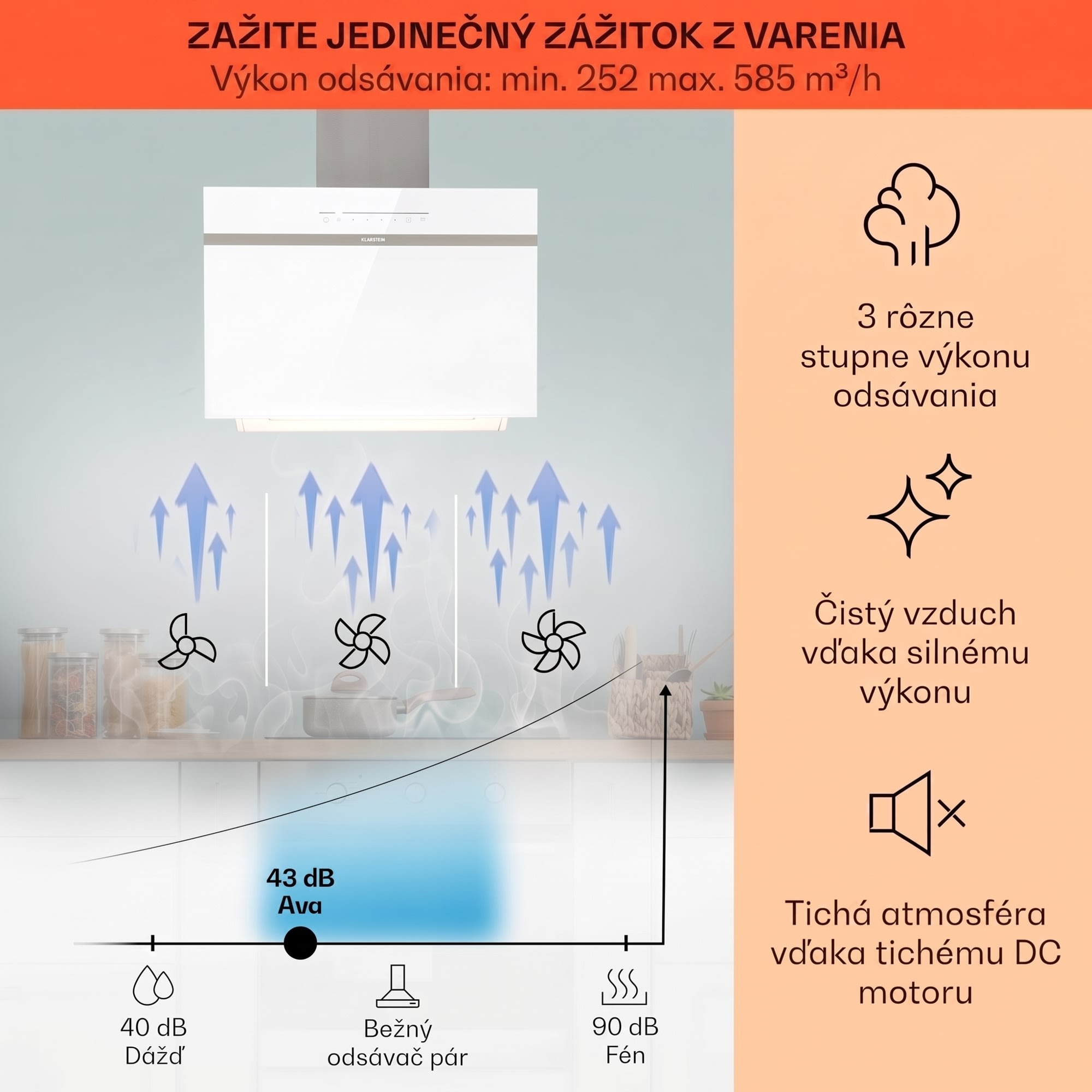 Klarstein Ava 60 Smart, digestor, 60cm, nástenný, WiFi, A++, 585 m³/h, dotykový displej – Obrázok 2