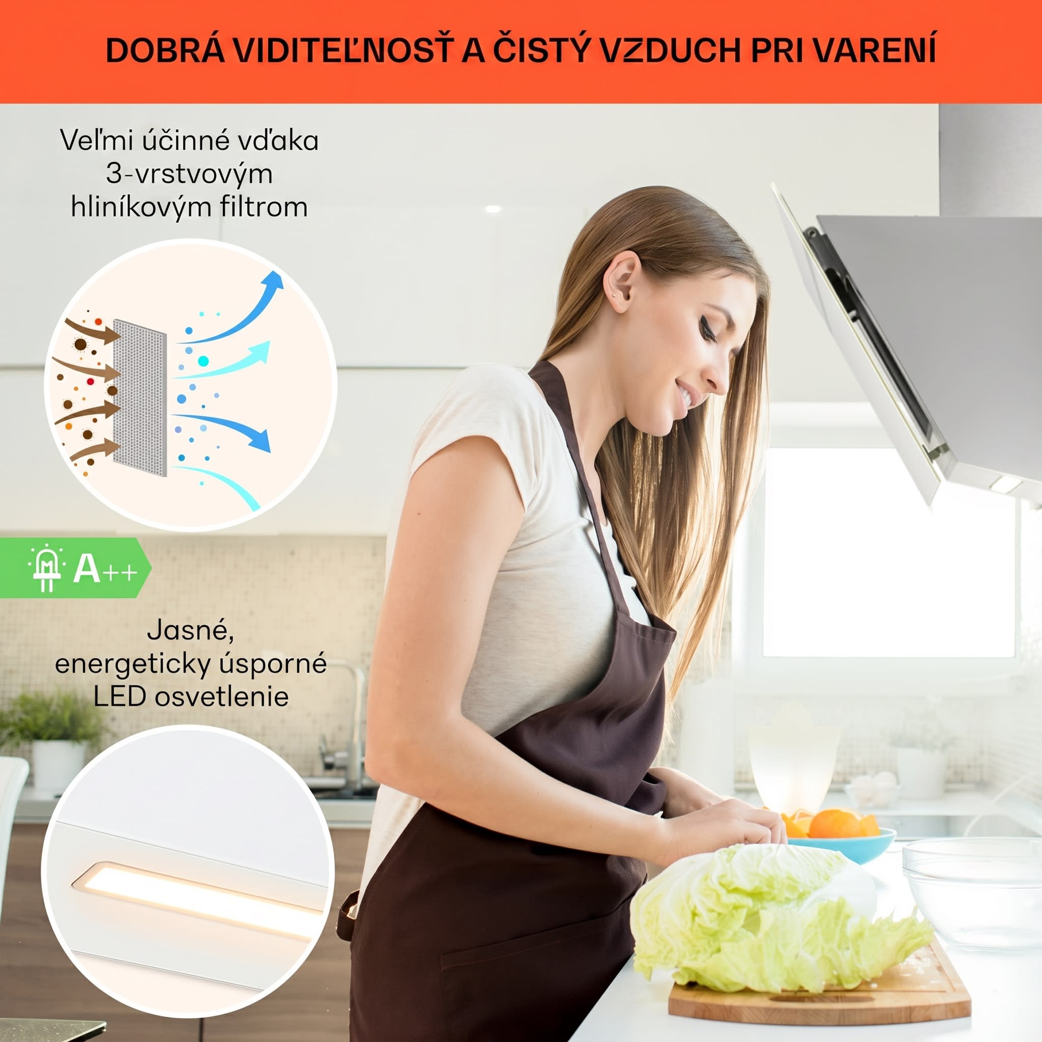 Klarstein Ava 60 Smart, digestor, 60cm, nástenný, WiFi, A++, 585 m³/h, dotykový displej – Obrázok 3