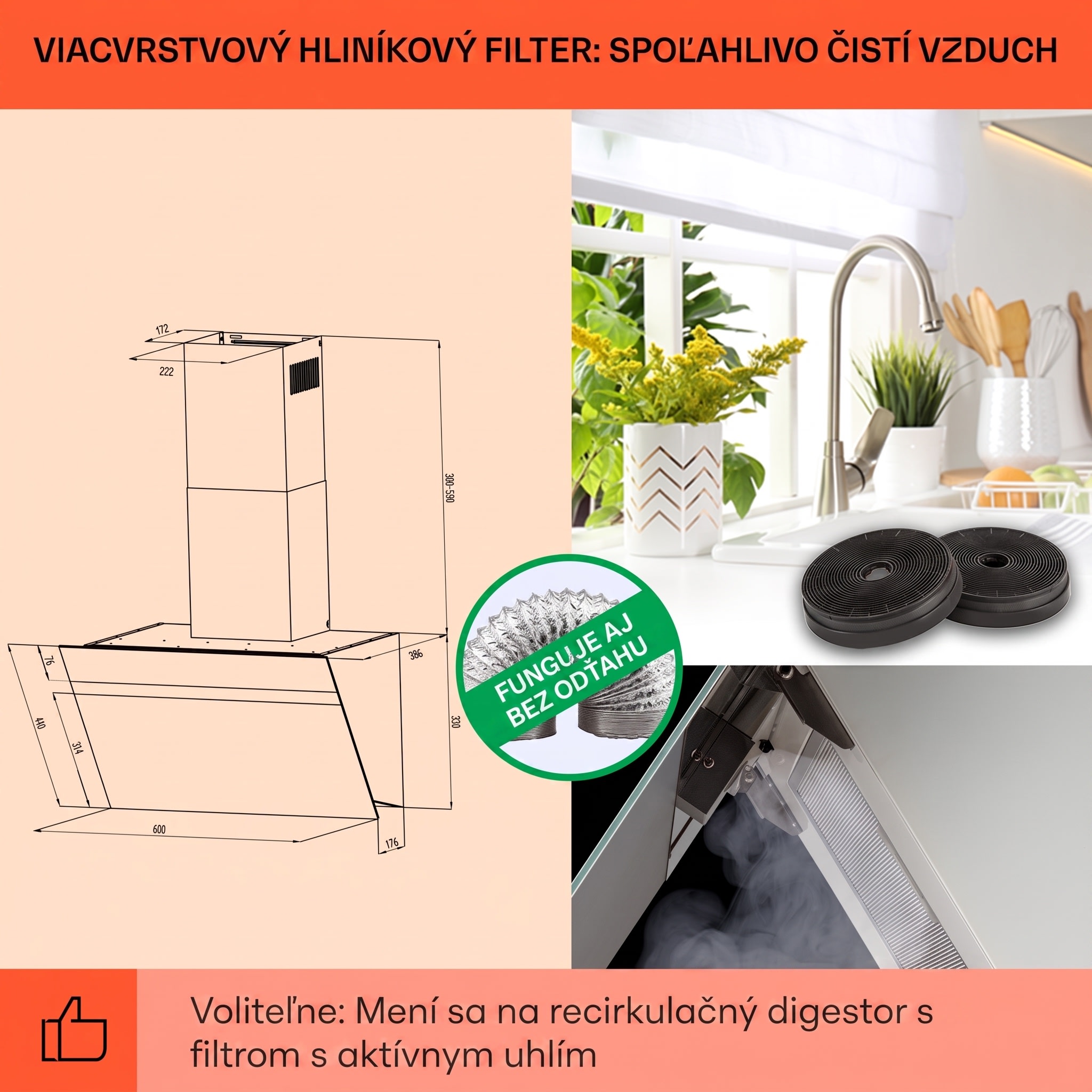 Klarstein Ava 60 Smart, digestor, 60cm, nástenný, WiFi, A++, 585 m³/h, dotykový displej – Obrázok 4