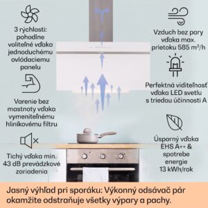 Klarstein Ava 90 Smart, digestor, 90 cm, nástenný, WiFi, A++, 585 m³/h, dotykový displej