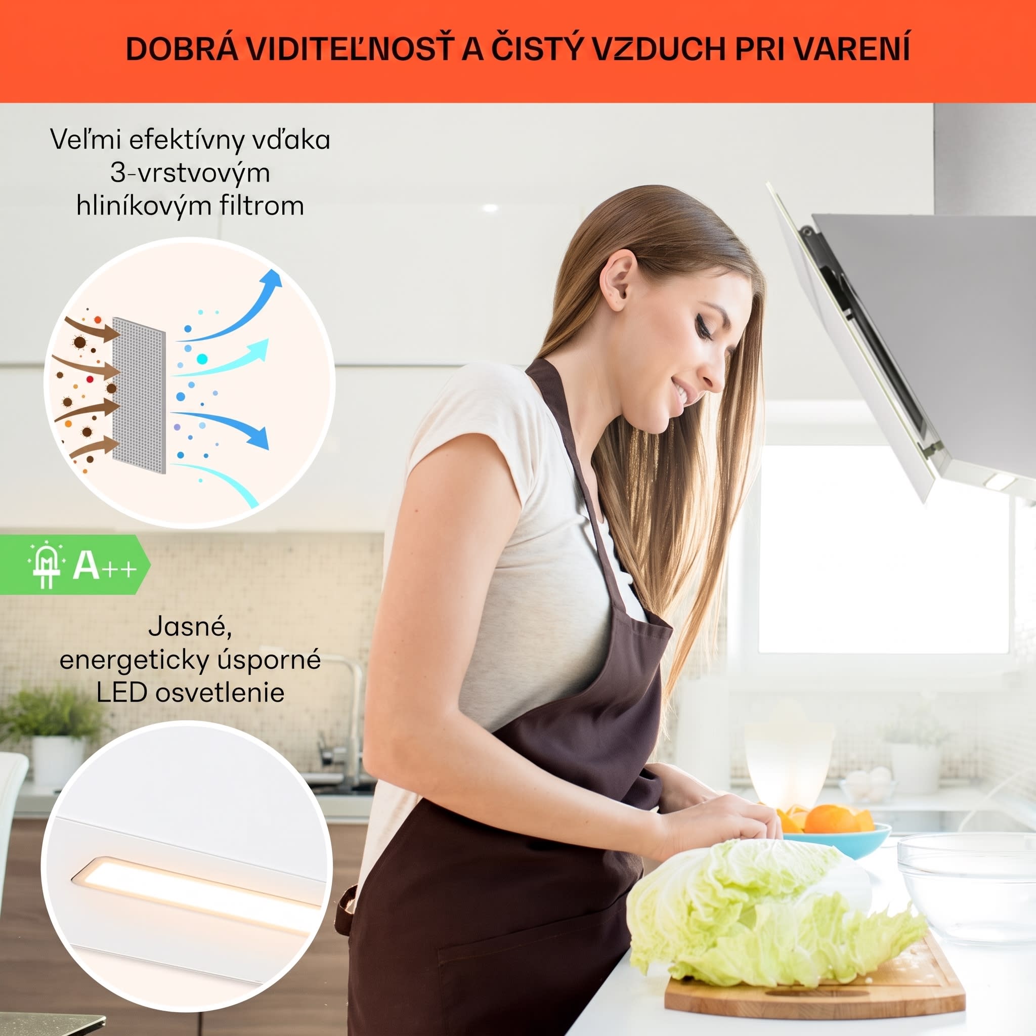 Klarstein Ava 90 Smart, digestor, 90 cm, nástenný, WiFi, A++, 585 m³/h, dotykový displej – Obrázok 3