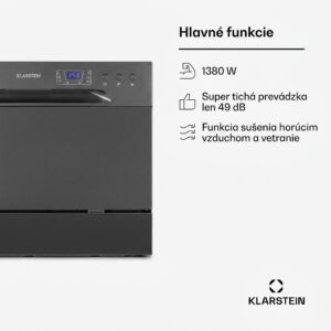 Klarstein Amazonia 6, umývačka riadu, 1380 W, na 6 súprav riadu, energet. trieda F, 49 dB, tlačidlové ovládanie