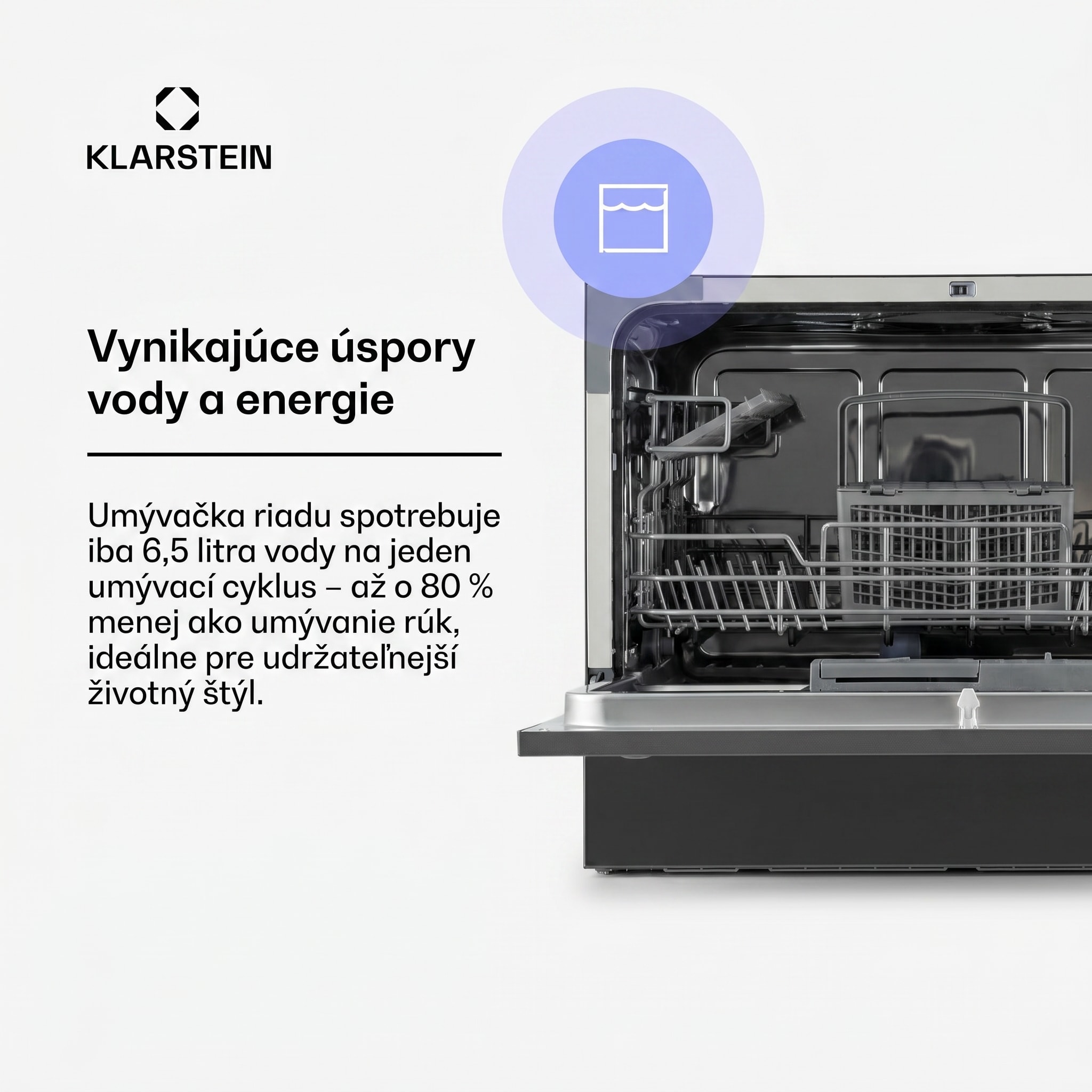 Klarstein Amazonia 6, umývačka riadu, 1380 W, na 6 súprav riadu, energet. trieda F, 49 dB, tlačidlové ovládanie – Obrázok 4