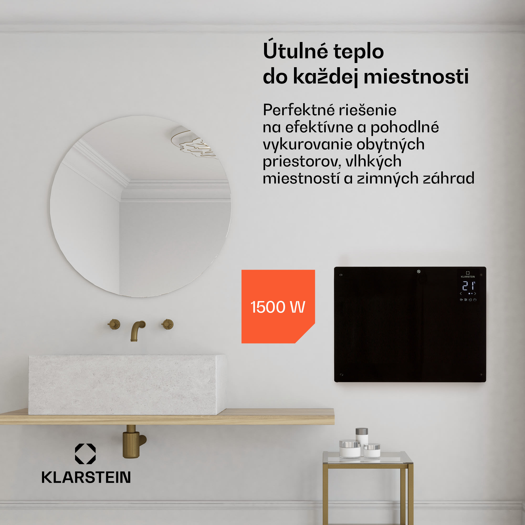 Klarstein Bansin Crystal Smart, konvektor, 1500 W, 5 - 50 °C, ovládanie cez aplikáciu