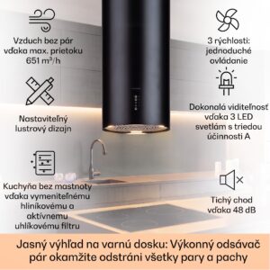 Klarstein Bolea, digestor, 38 cm, ostrovčekový, 651 m³/h, LED, filtre s aktívnym uhlím, nehrdzavejúca oceľ