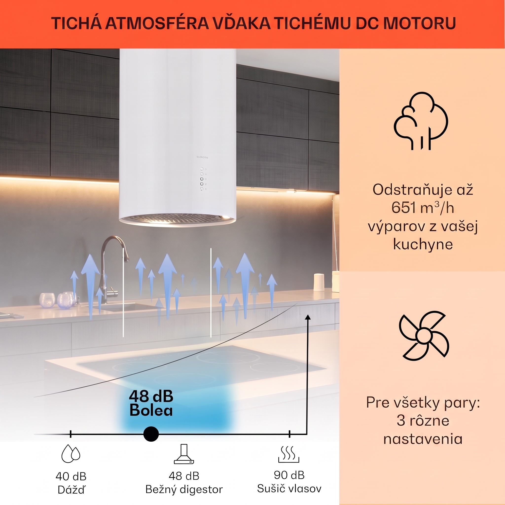Klarstein Bolea, digestor, 38 cm, ostrovčekový, 651 m³/h, LED, filtre s aktívnym uhlím, nehrdzavejúca oceľ – Obrázok 2