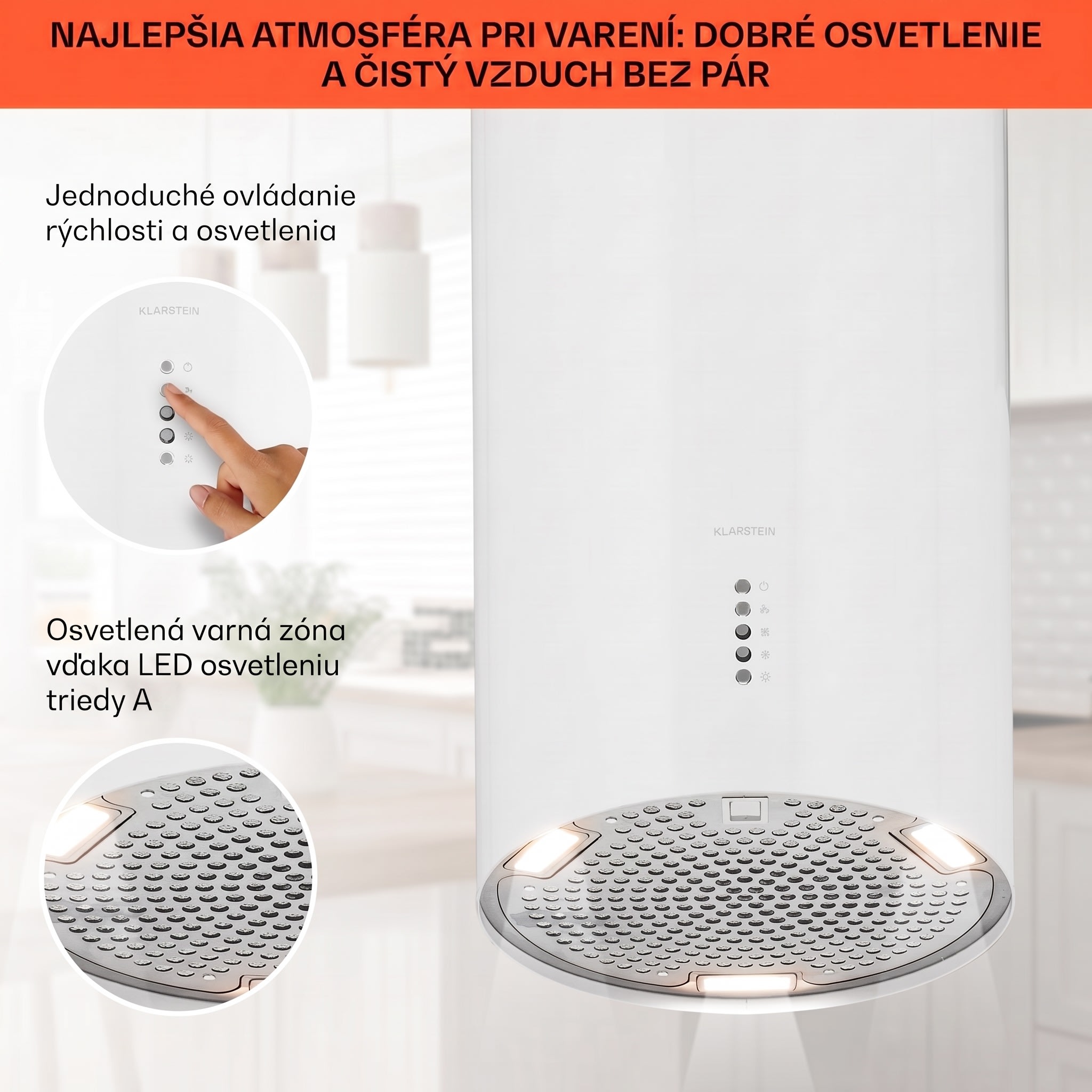 Klarstein Bolea, digestor, 38 cm, ostrovčekový, 651 m³/h, LED, filtre s aktívnym uhlím, nehrdzavejúca oceľ – Obrázok 3