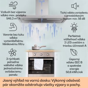 Klarstein Limelight, digestor, 120 cm, nástenný, 546,2 m³/h, nehrdzavejúca oceľ