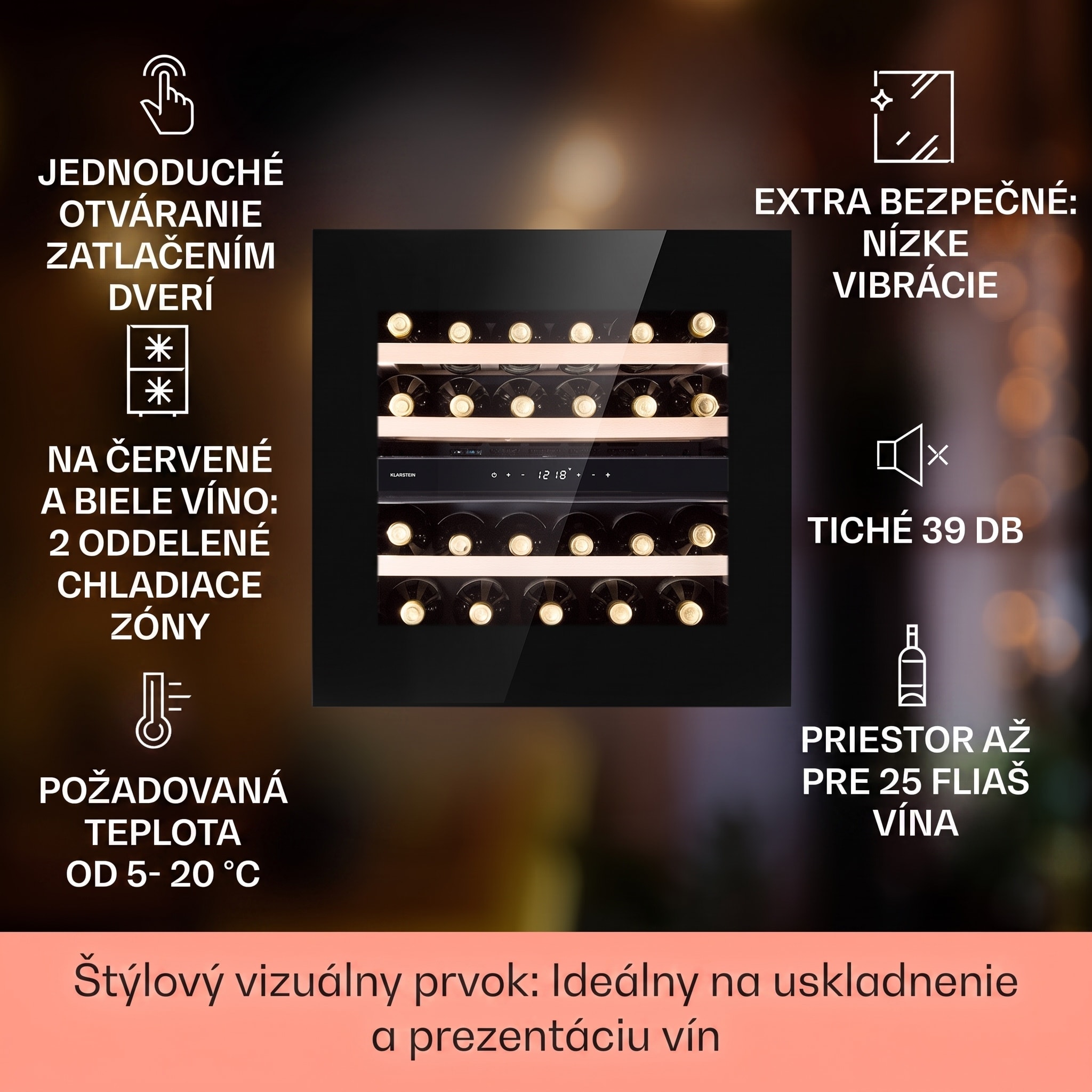 Klarstein Rhône 25 Duo, vinotéka, 75 l, 25 fliaš, 2 zóny, kompresné chladenie