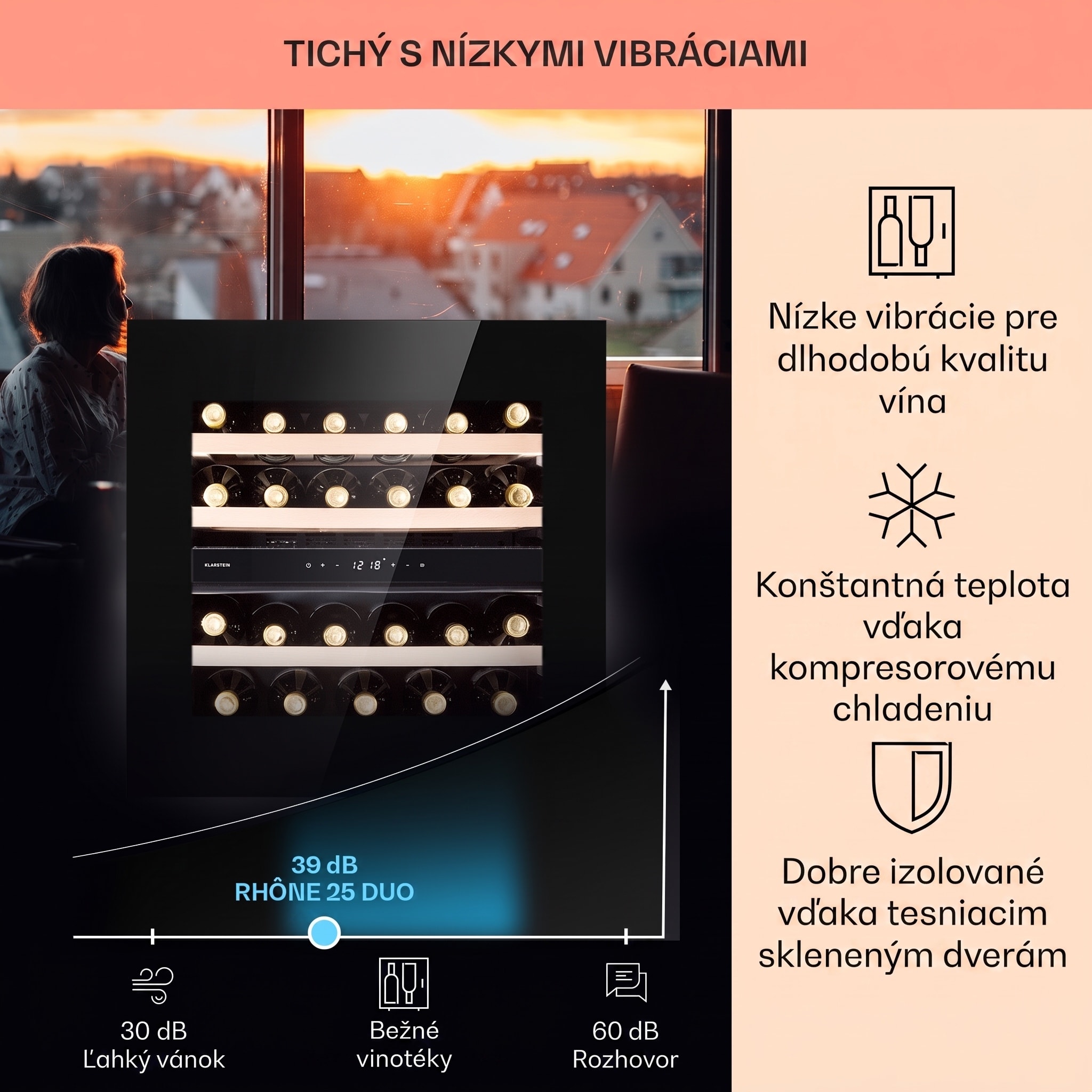Klarstein Rhône 25 Duo, vinotéka, 75 l, 25 fliaš, 2 zóny, kompresné chladenie – Obrázok 3