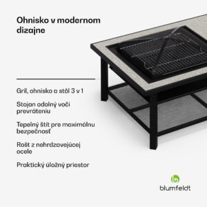 Blumfeldt Merano Avanzato L, ohnisko 3 v 1 s funkciou grilu, dá sa použiť ako stôl, 122 x 87 cm