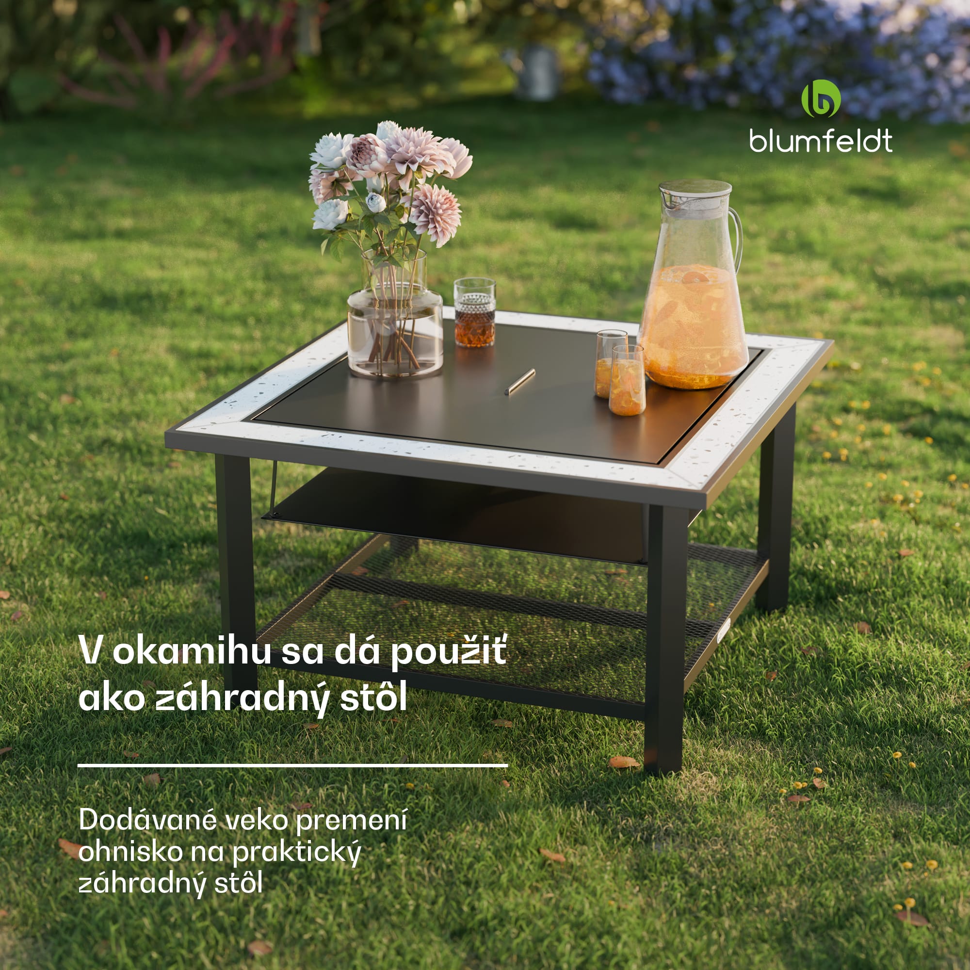 Blumfeldt Merano Avanzato 3 v 1, ohnisko s funkciou grilu, dá sa použiť ako stôl, 87 x 87 cm – Obrázok 3