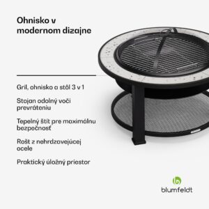 Blumfeldt Merano Circolo 3 v 1, ohnisko s funkciou grilu, dá sa použiť ako stôl, priemer 87 cm