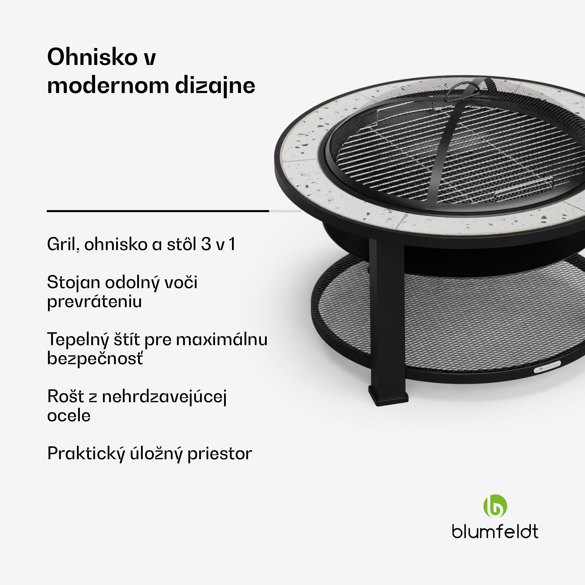 Blumfeldt Merano Circolo 3 v 1, ohnisko s funkciou grilu, dá sa použiť ako stôl, priemer 87 cm