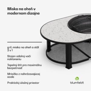 Blumfeldt Merano Circolo L, ohnisko 3 v 1, s funkciou grilu, dá sa použiť ako stôl, 122 x 87 cm