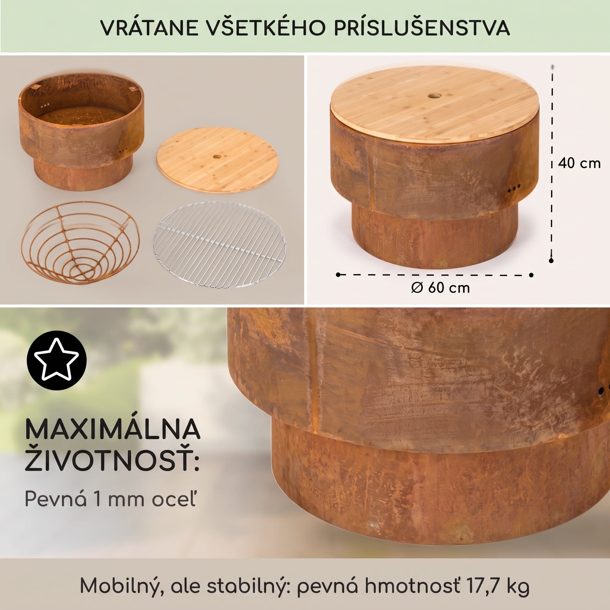 Blumfeldt Pompeji Rust ohnisková misa a gril Ø60cm oceľ – Obrázok 4