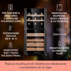 Klarstein El Dorado 89, humidor a chladnička na víno, 89 l, dotykové ovládanie, LED