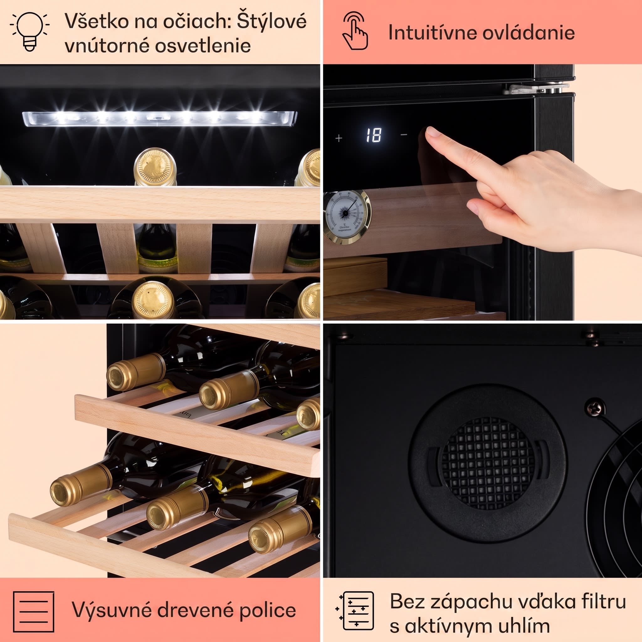 Klarstein El Dorado 89, humidor a chladnička na víno, 89 l, dotykové ovládanie, LED – Obrázok 4