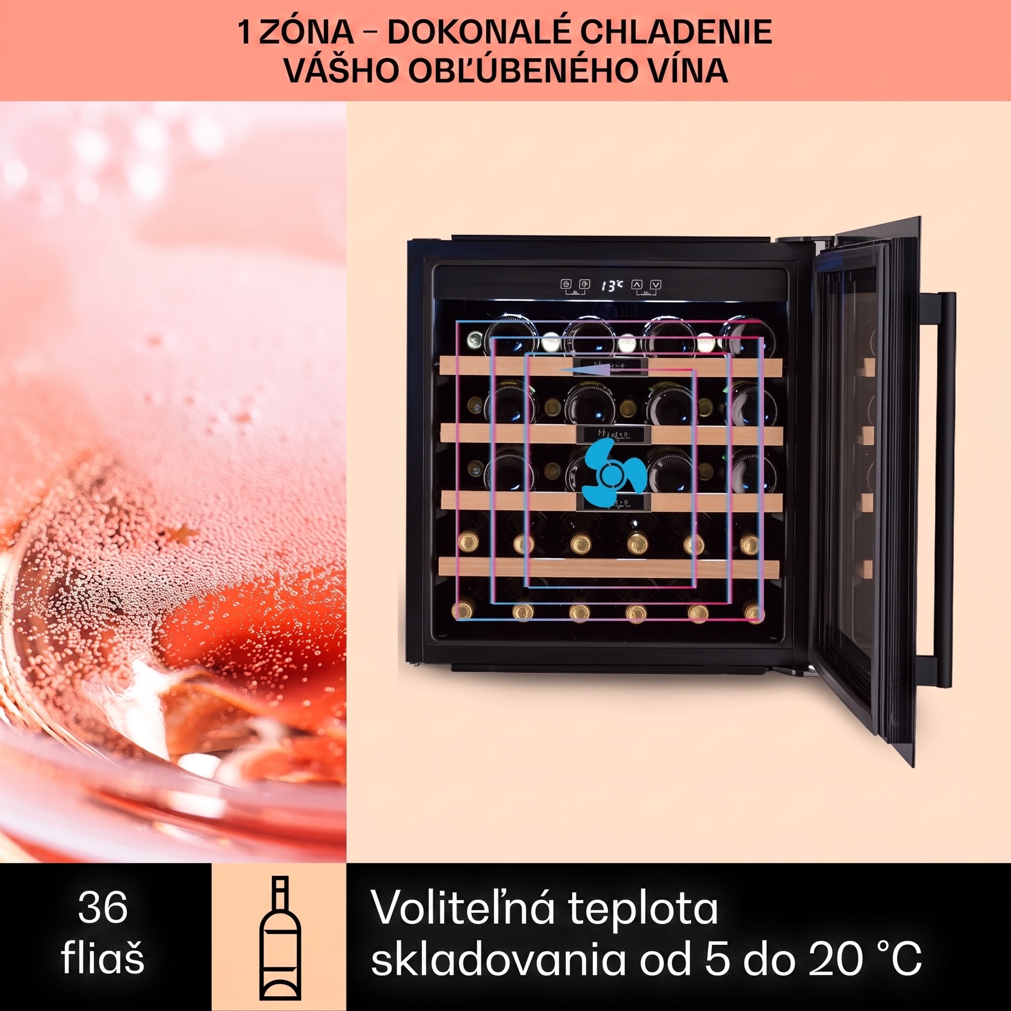 Klarstein Vinsider 36 Built-In Uno, vstavaná vinotéka, 92 l, 36 fliaš, nehrdzavejúca oceľ – Obrázok 2