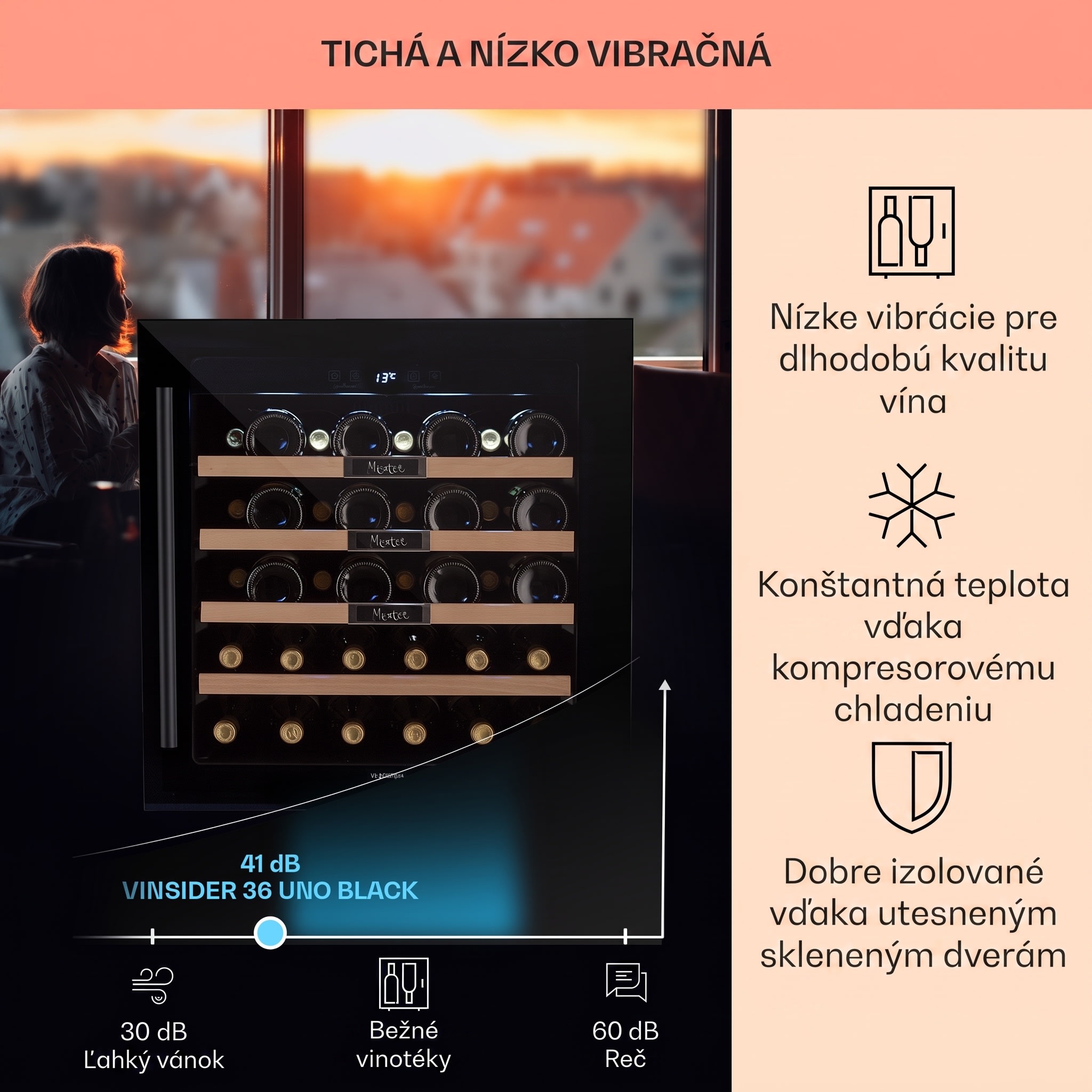 Klarstein Vinsider 36 Built-In Uno, vstavaná vinotéka, 92 l, 36 fliaš, nehrdzavejúca oceľ – Obrázok 3