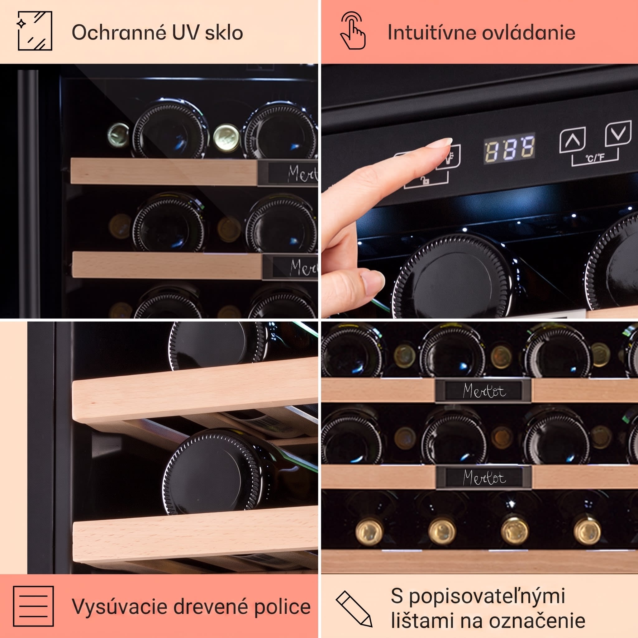 Klarstein Vinsider 36 Built-In Uno, vstavaná vinotéka, 92 l, 36 fliaš, nehrdzavejúca oceľ – Obrázok 4