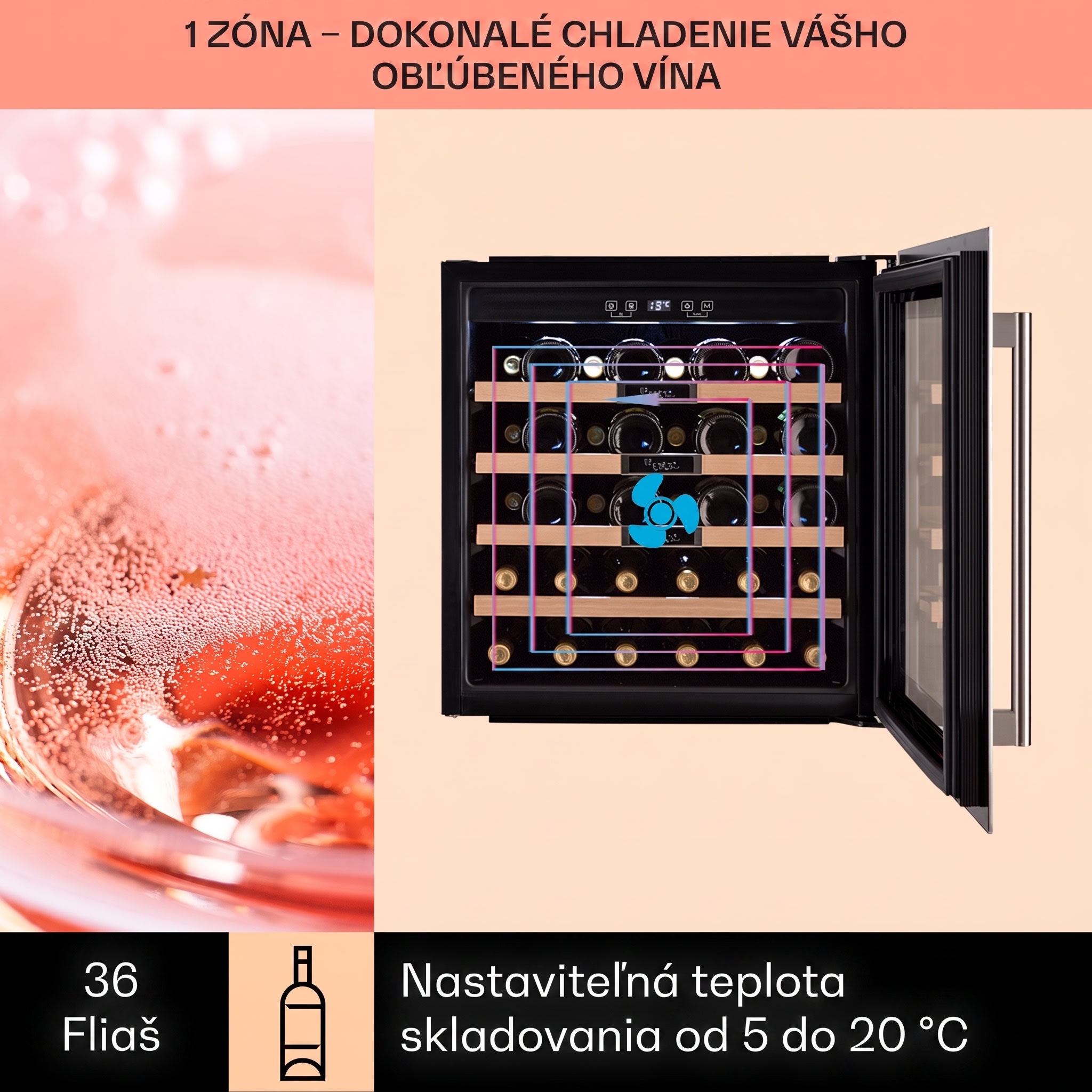 Klarstein Vinsider 36 Built-In Uno, vstavaná vinotéka, 92 l, 36 fliaš, nehrdzavejúca oceľ – Obrázok 2