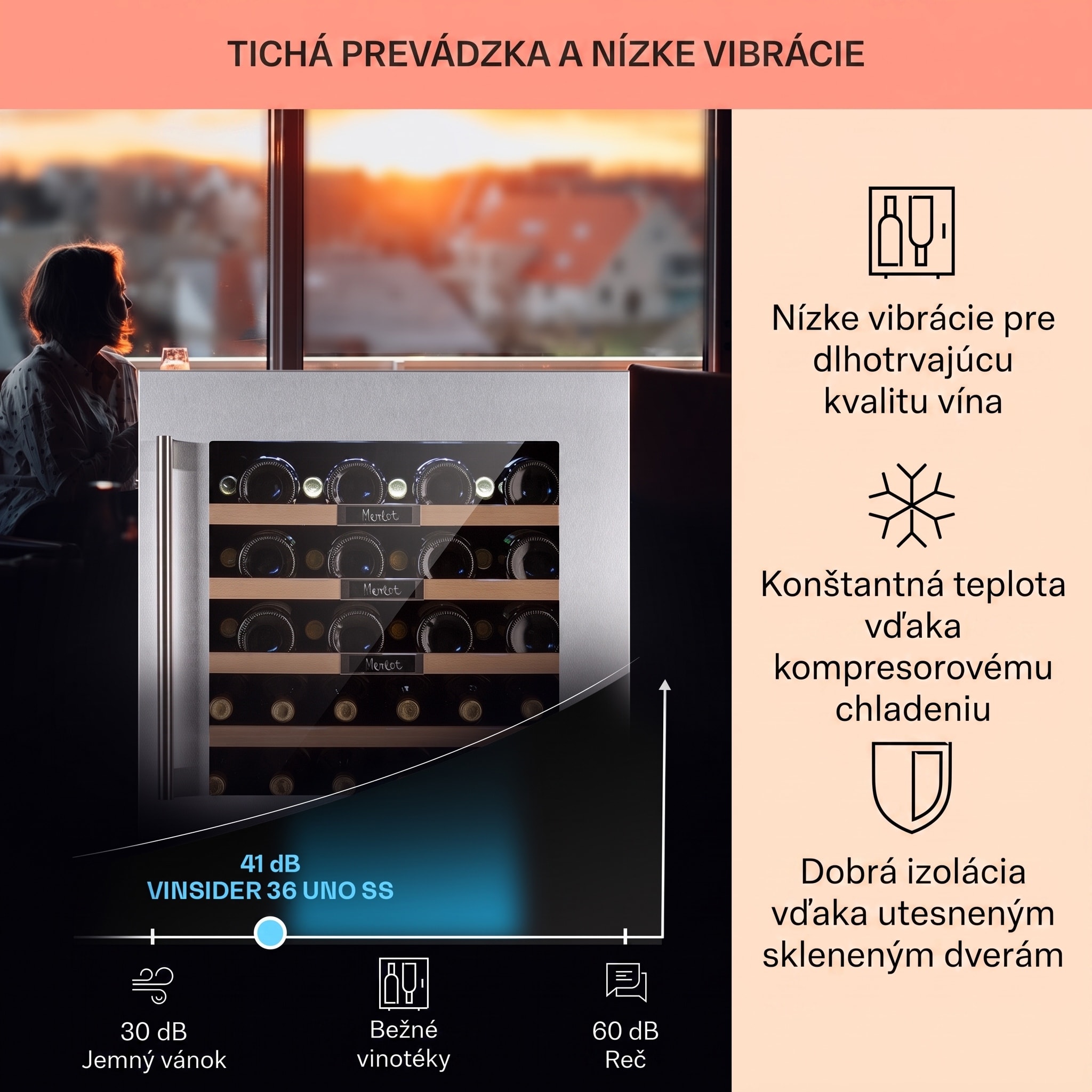 Klarstein Vinsider 36 Built-In Uno, vstavaná vinotéka, 92 l, 36 fliaš, nehrdzavejúca oceľ – Obrázok 3