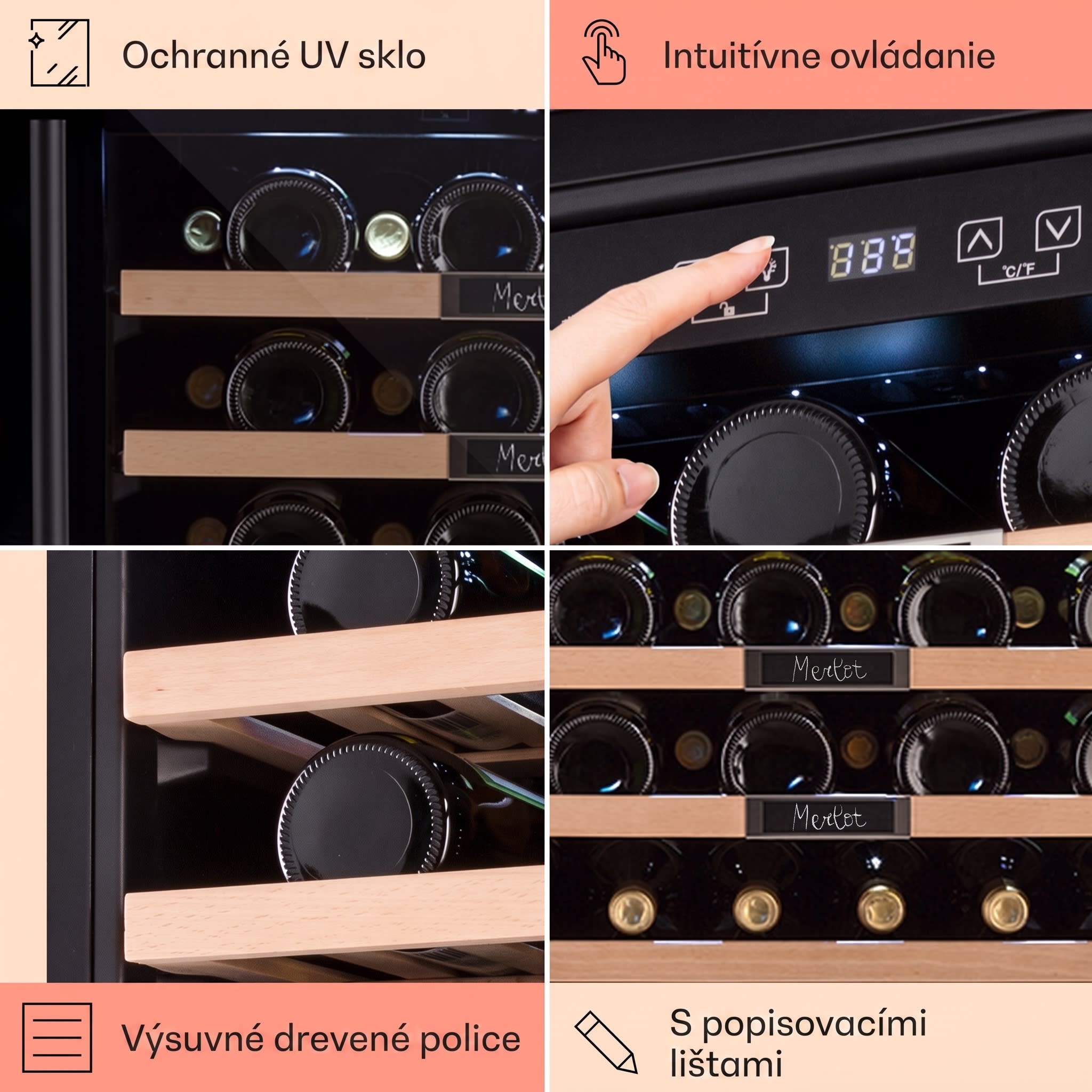 Klarstein Vinsider 36 Built-In Uno, vstavaná vinotéka, 92 l, 36 fliaš, nehrdzavejúca oceľ – Obrázok 4