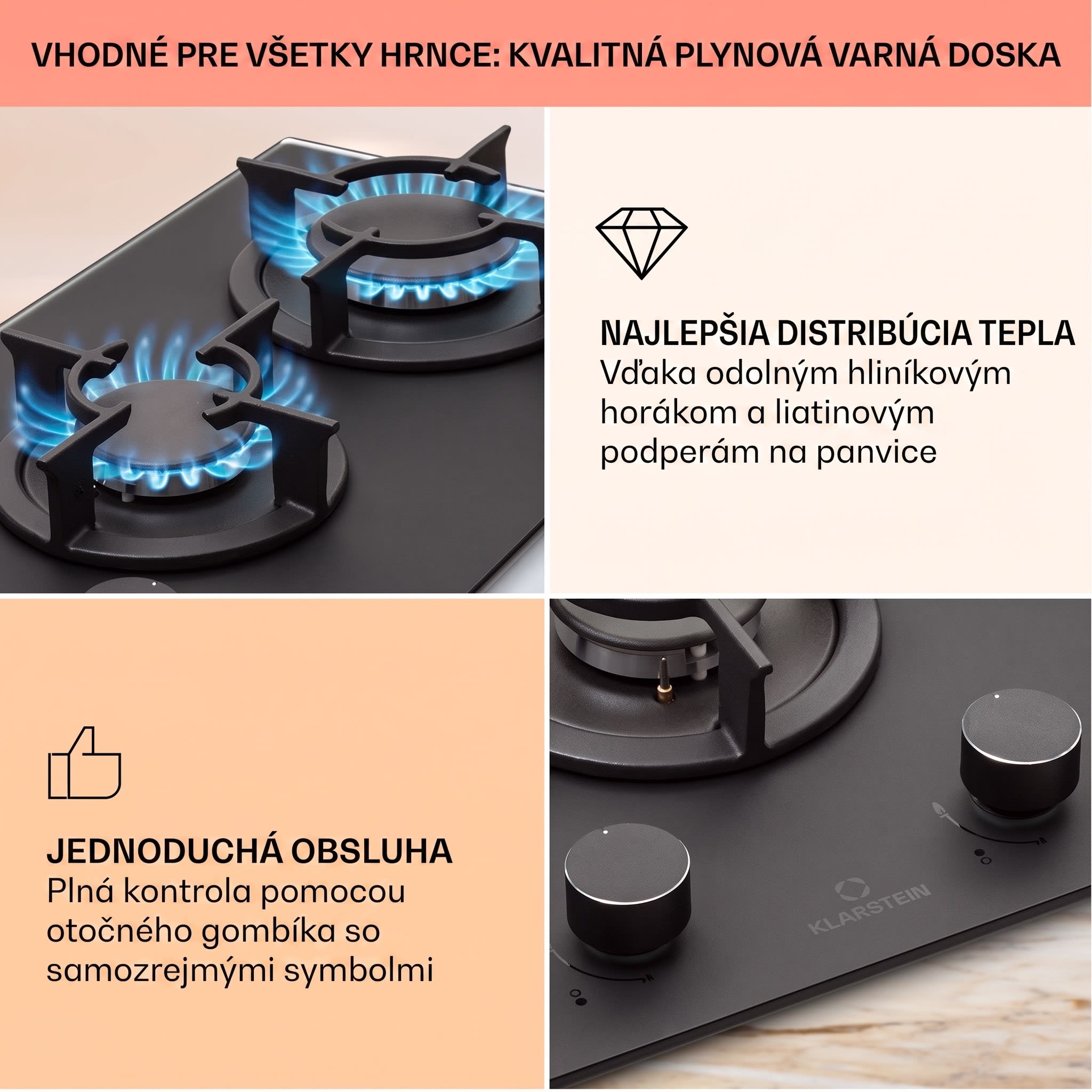 Klarstein Firetale plynová varná doska 2 horáky hliníkový horák zemný/propán plyn vrátane hadice a redukčného ventilu – Obrázok 3