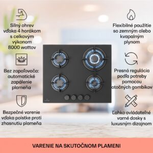 Klarstein Firetale plynová varná doska 4-zónová 60 cm s hliníkovými horákmi vrátane hadice a redukčného ventilu