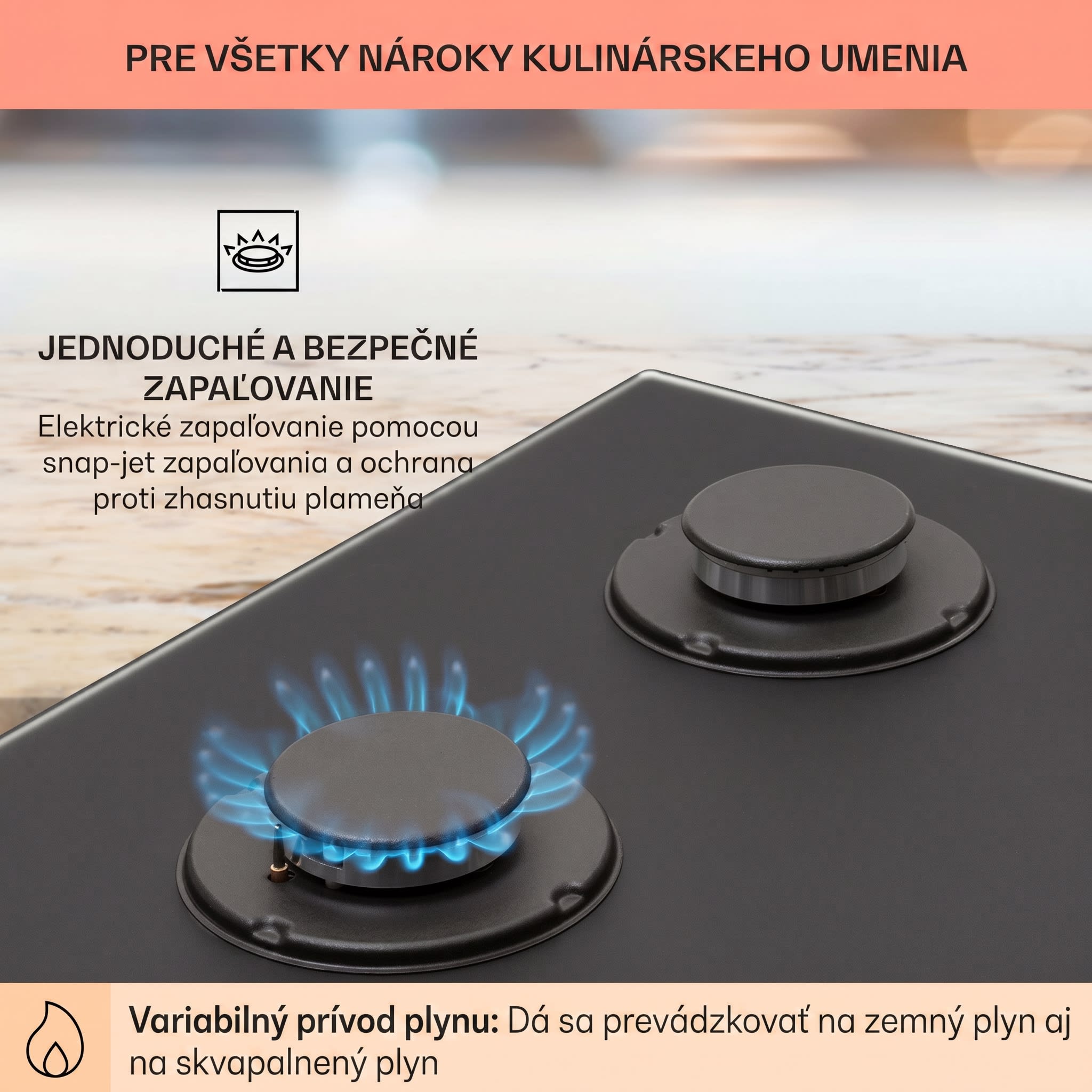 Klarstein Firetale plynová varná doska 4-zónová 60 cm s hliníkovými horákmi vrátane hadice a redukčného ventilu – Obrázok 4