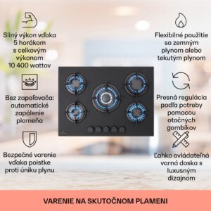 Klarstein Firetale, plynová varná doska, 5 hliníkových horákov, 70 cm, vrátane hadice a redukčného ventilu