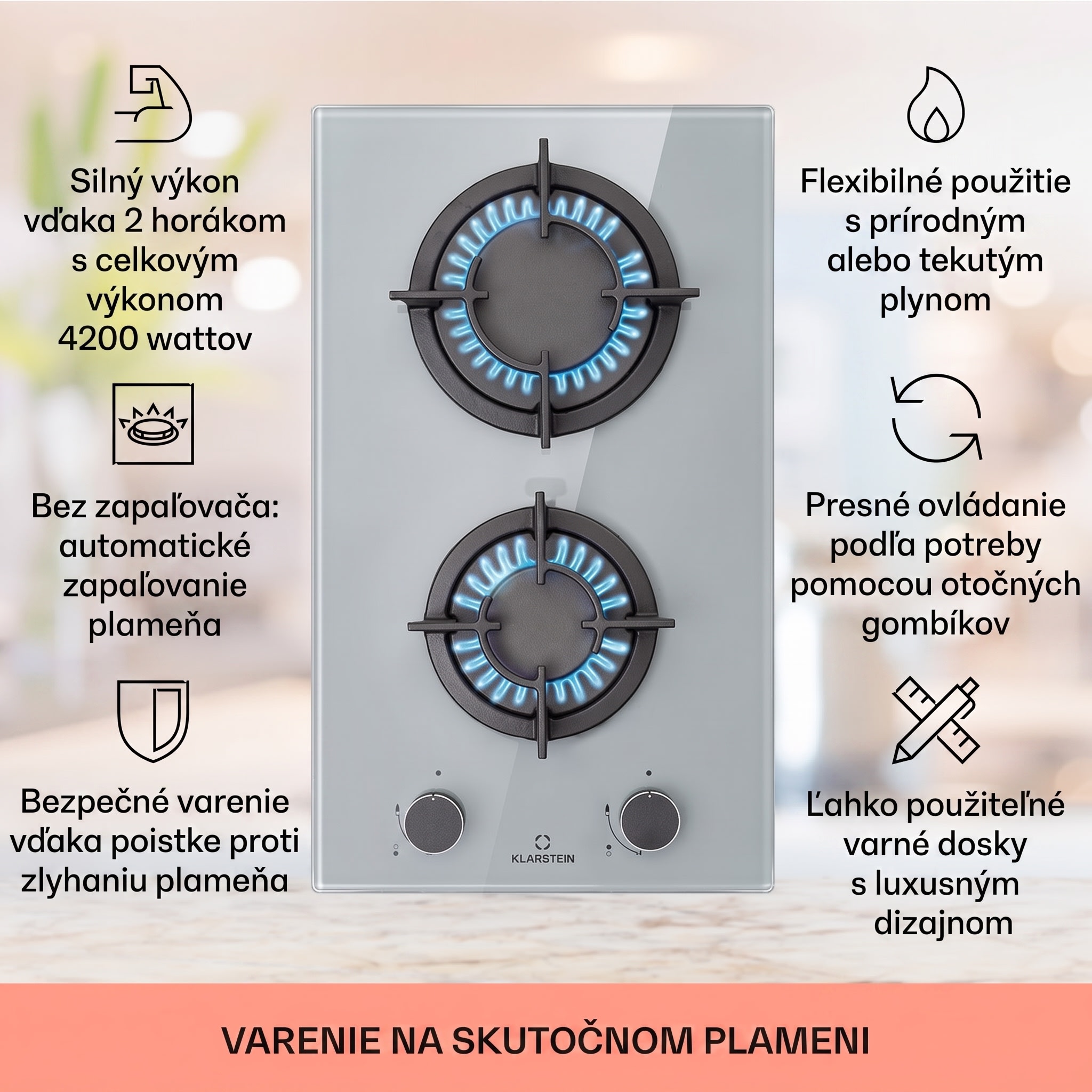 Klarstein Firetale plynová varná doska 2 horáky hliníkový horák zemný/propán plyn vrátane hadice a redukčného ventilu