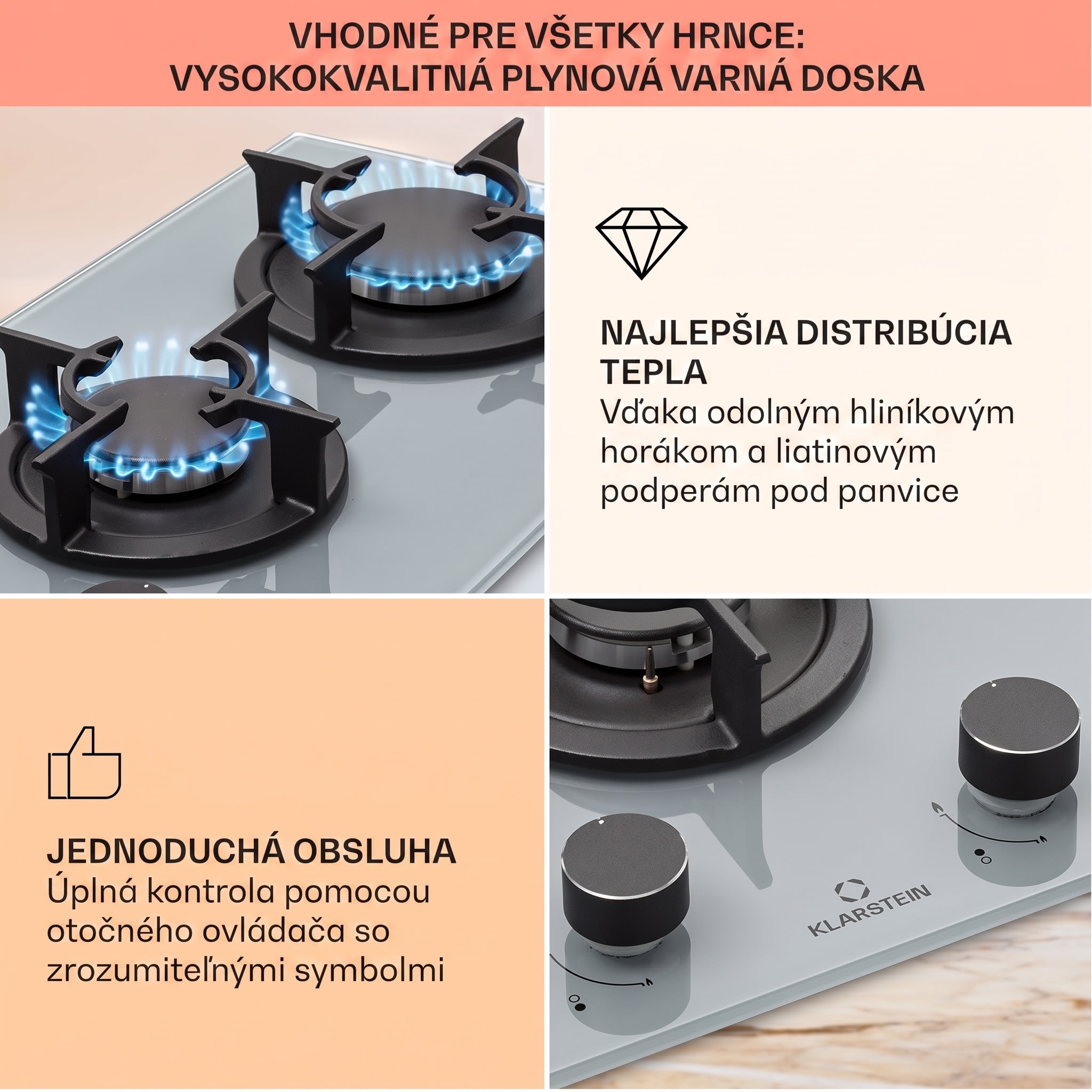 Klarstein Firetale plynová varná doska 2 horáky hliníkový horák zemný/propán plyn vrátane hadice a redukčného ventilu – Obrázok 3