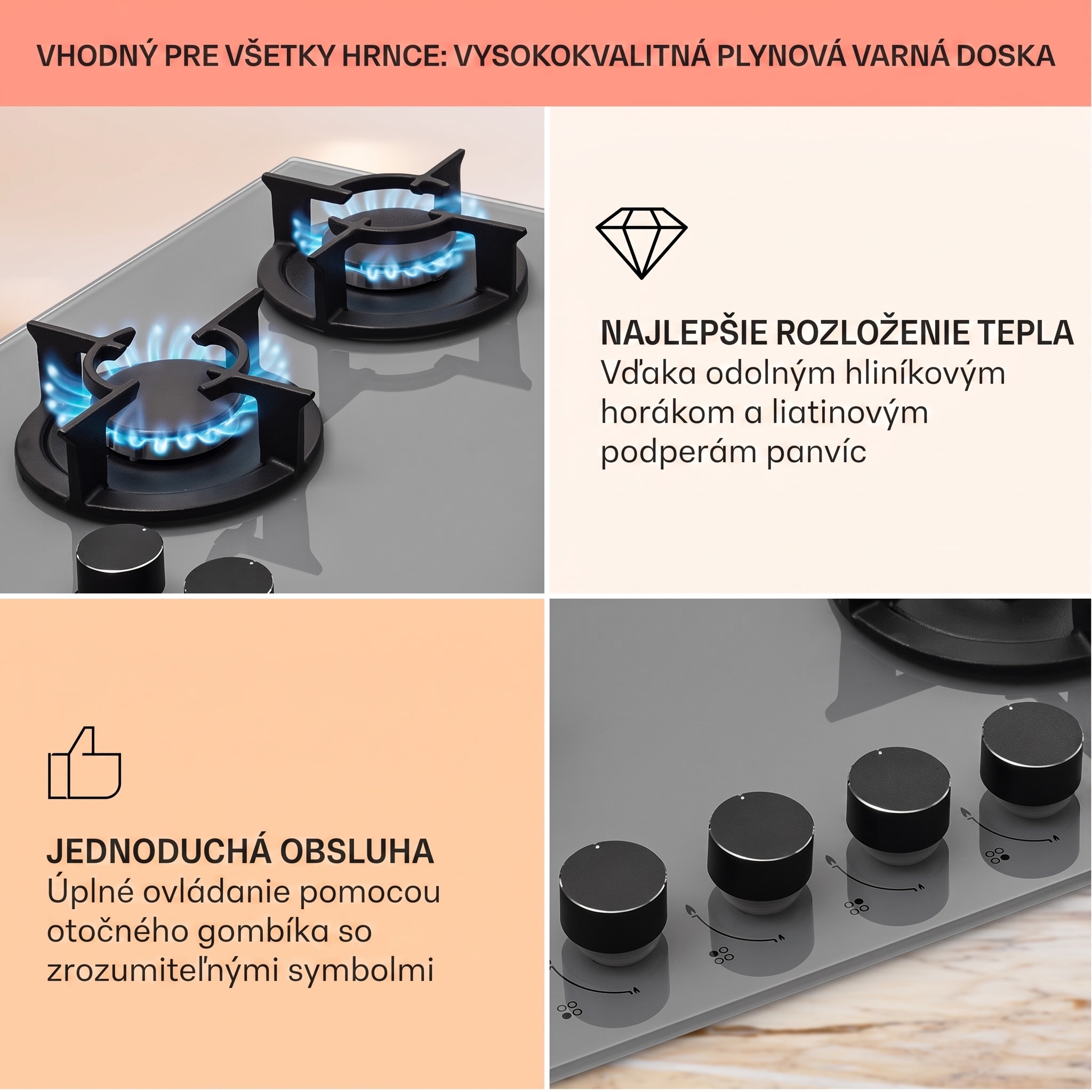 Klarstein Firetale, plynová varná doska, 4 hliníkové horáky, vrátane hadice a redukčného ventilu – Obrázok 3