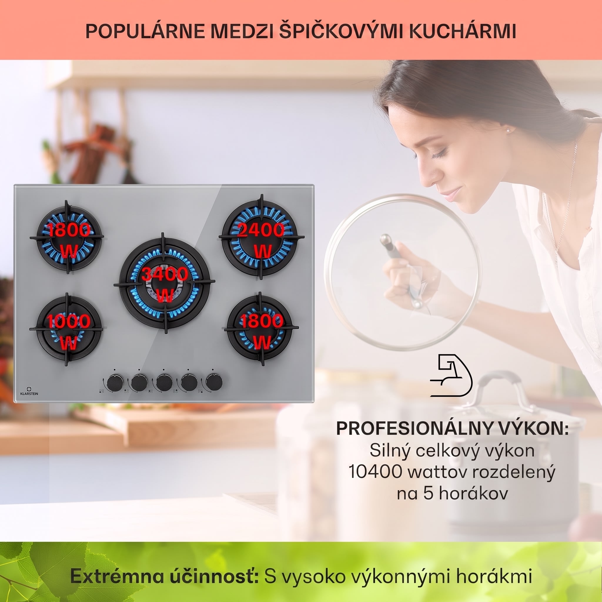 Klarstein Firetale, plynová varná doska, 5 hliníkových horákov, 70 cm, vrátane hadice a redukčného ventilu – Obrázok 2