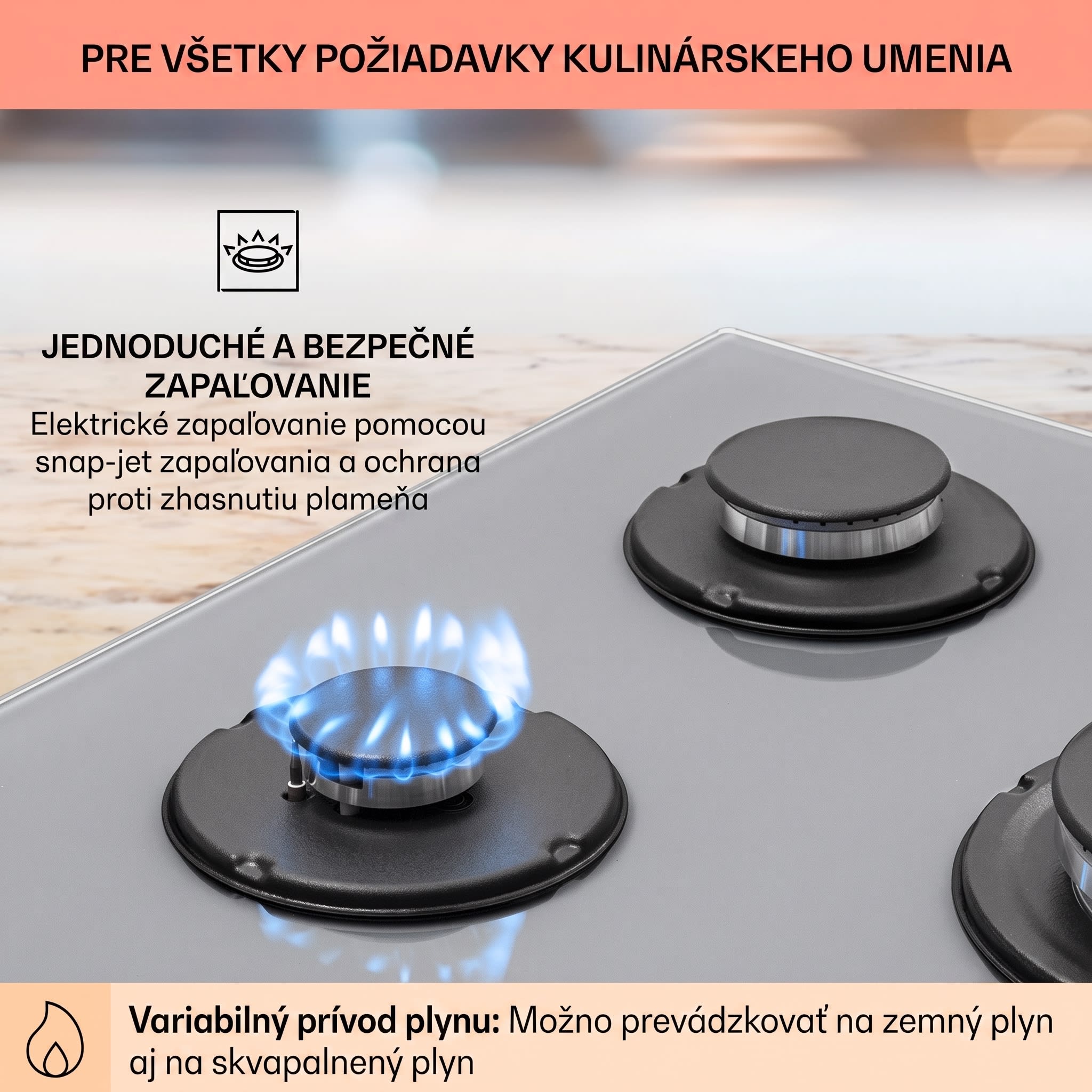 Klarstein Firetale, plynová varná doska, 5 hliníkových horákov, 70 cm, vrátane hadice a redukčného ventilu – Obrázok 4