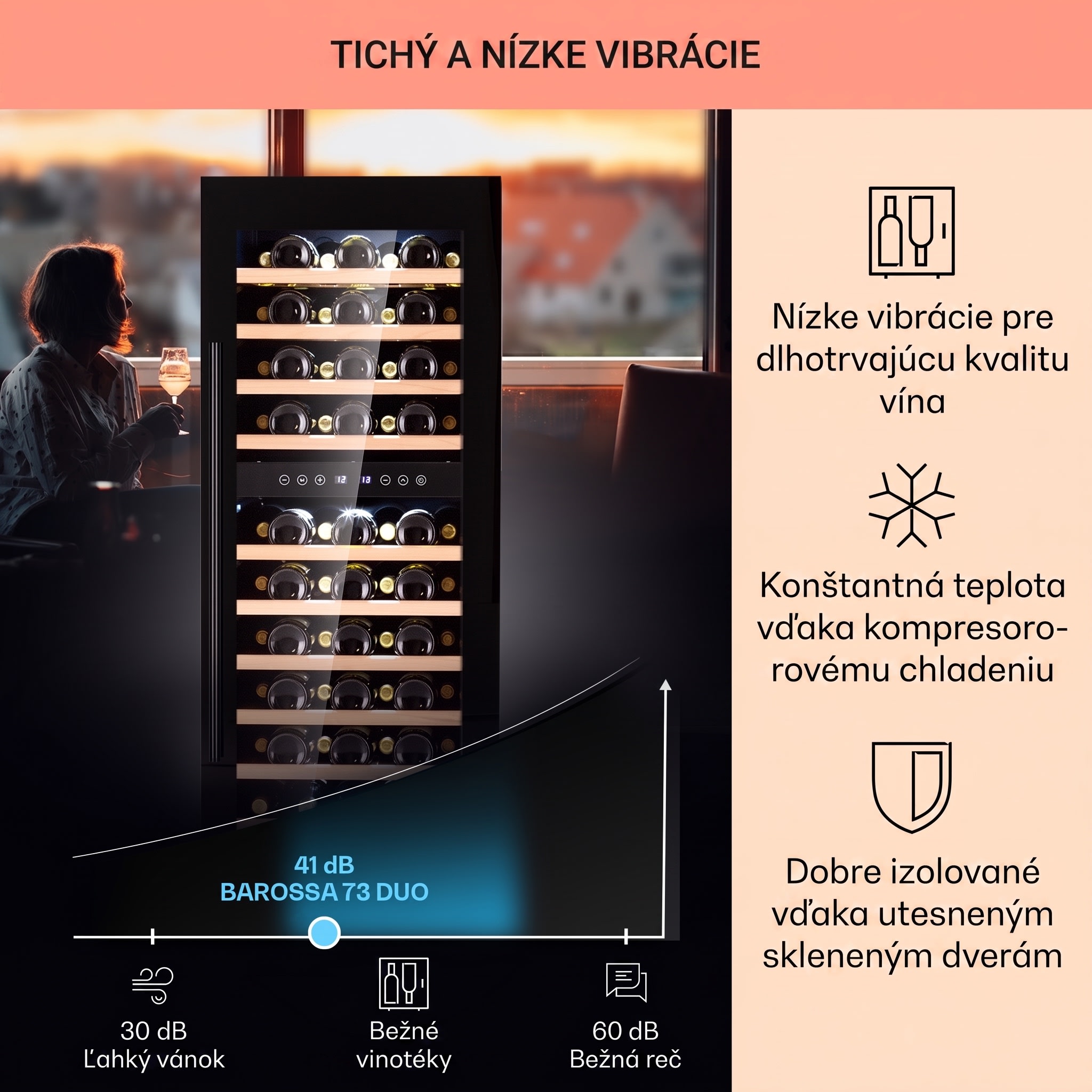 Klarstein Barossa 73 Uno, vinotéka, 192 l, 2 zóny, 73 fliaš, dotykový displej – Obrázok 3