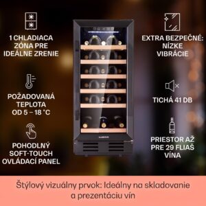 Klarstein Vinovilla 29 vstavaná vinotéka 81 l / 29 fliaš, 1 zóna, sklenené dvere, nerezová oceľ